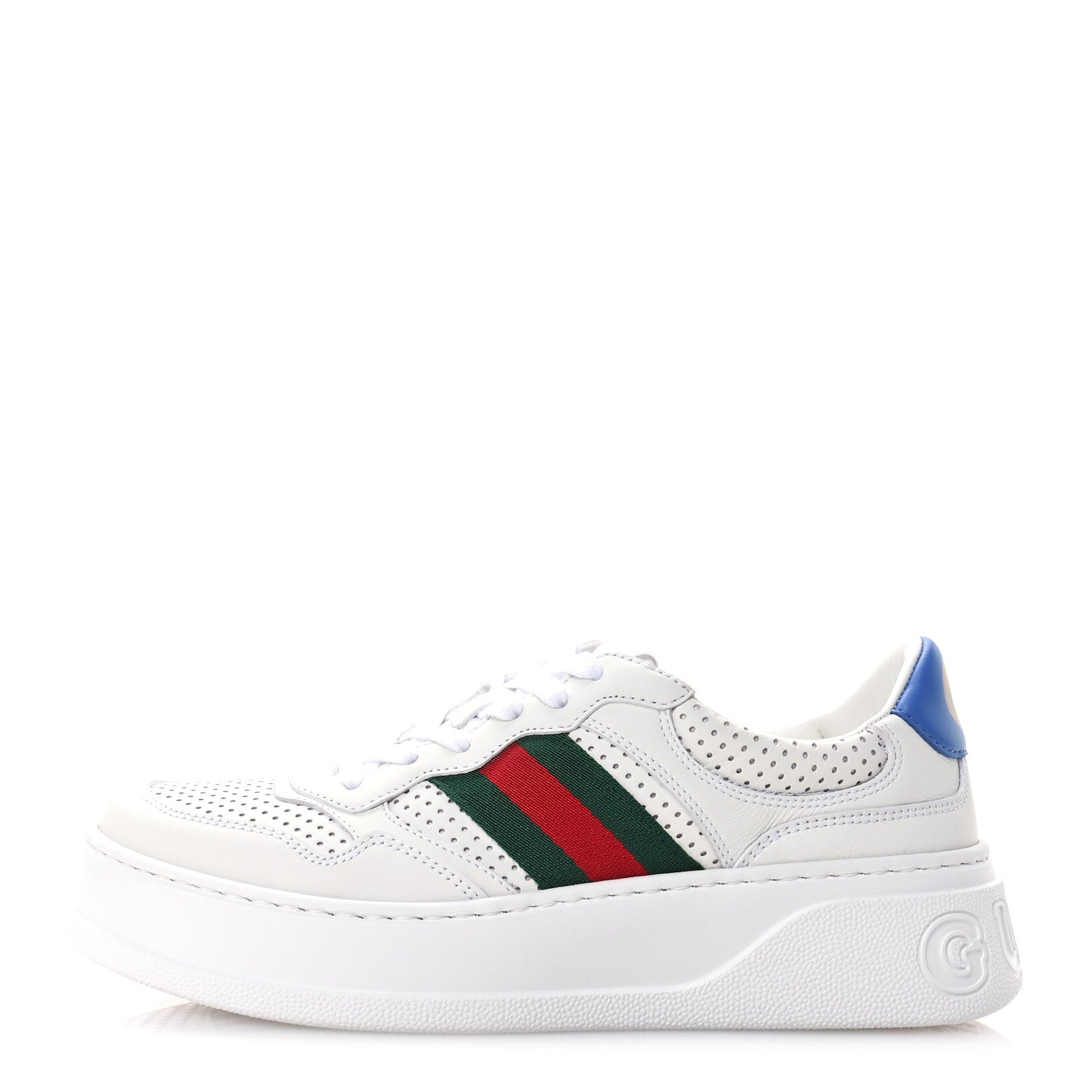 Calfskin Web Perforated Womens Platform 55mm Sneakers 38.5 White Bright Splash