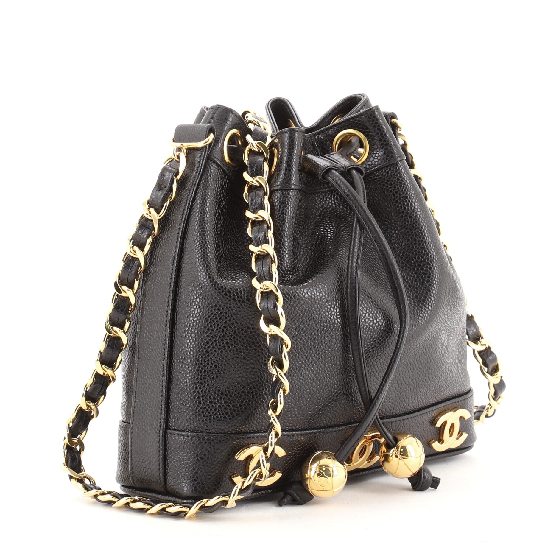 Vintage Metal CC Drawstring Bucket Bag Caviar Mini