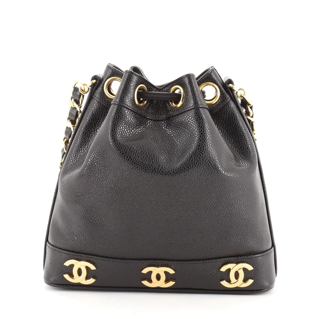 Vintage Metal CC Drawstring Bucket Bag Caviar Mini