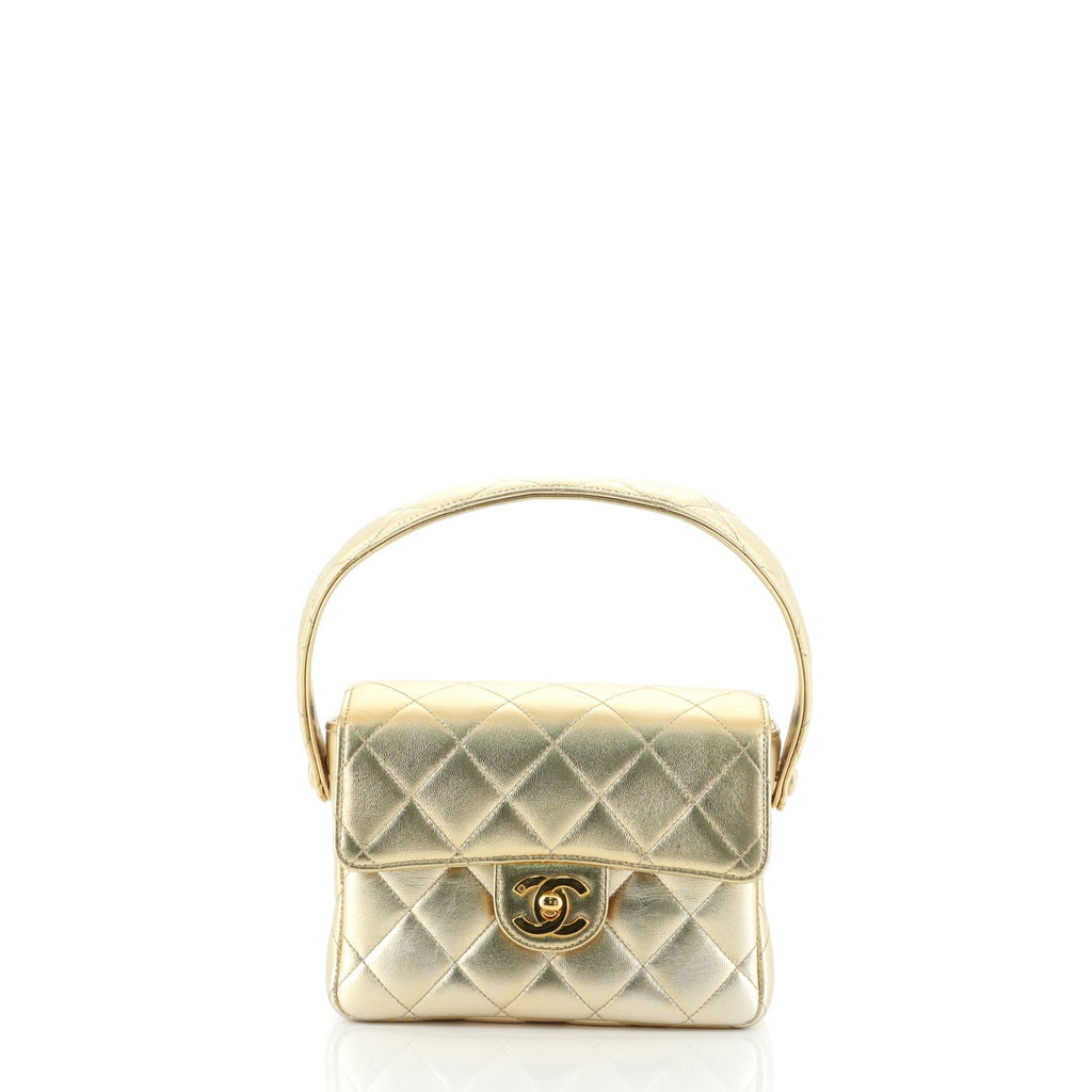 Vintage Top Handle Flap Bag Quilted Lambskin Mini