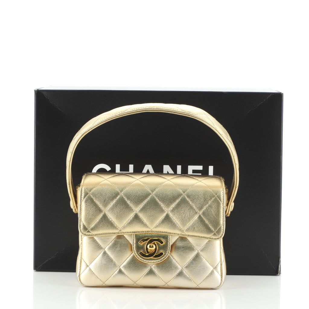 Vintage Top Handle Flap Bag Quilted Lambskin Mini