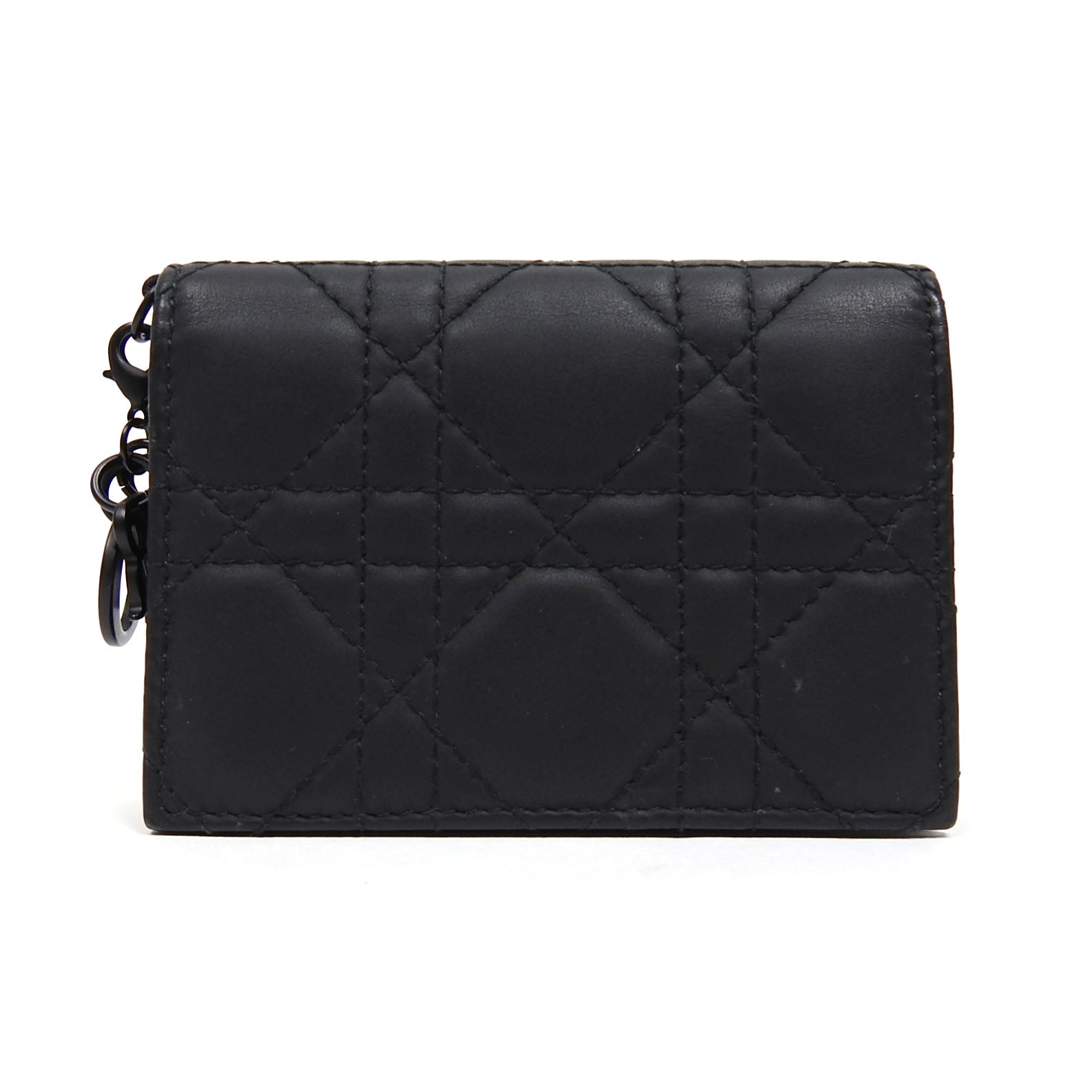 Christian Dior Black Mini Matte Lady Dior Compact Wallet