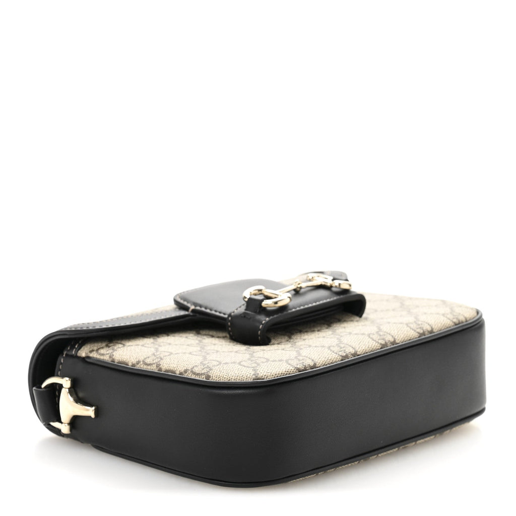GG Supreme Monogram Horsebit 1955 Soft Small Shoulder Bag Beige Black