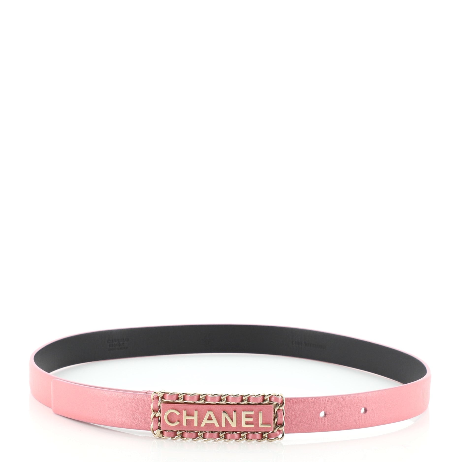 Chain Around Logo Plate Belt Leather Thin 75