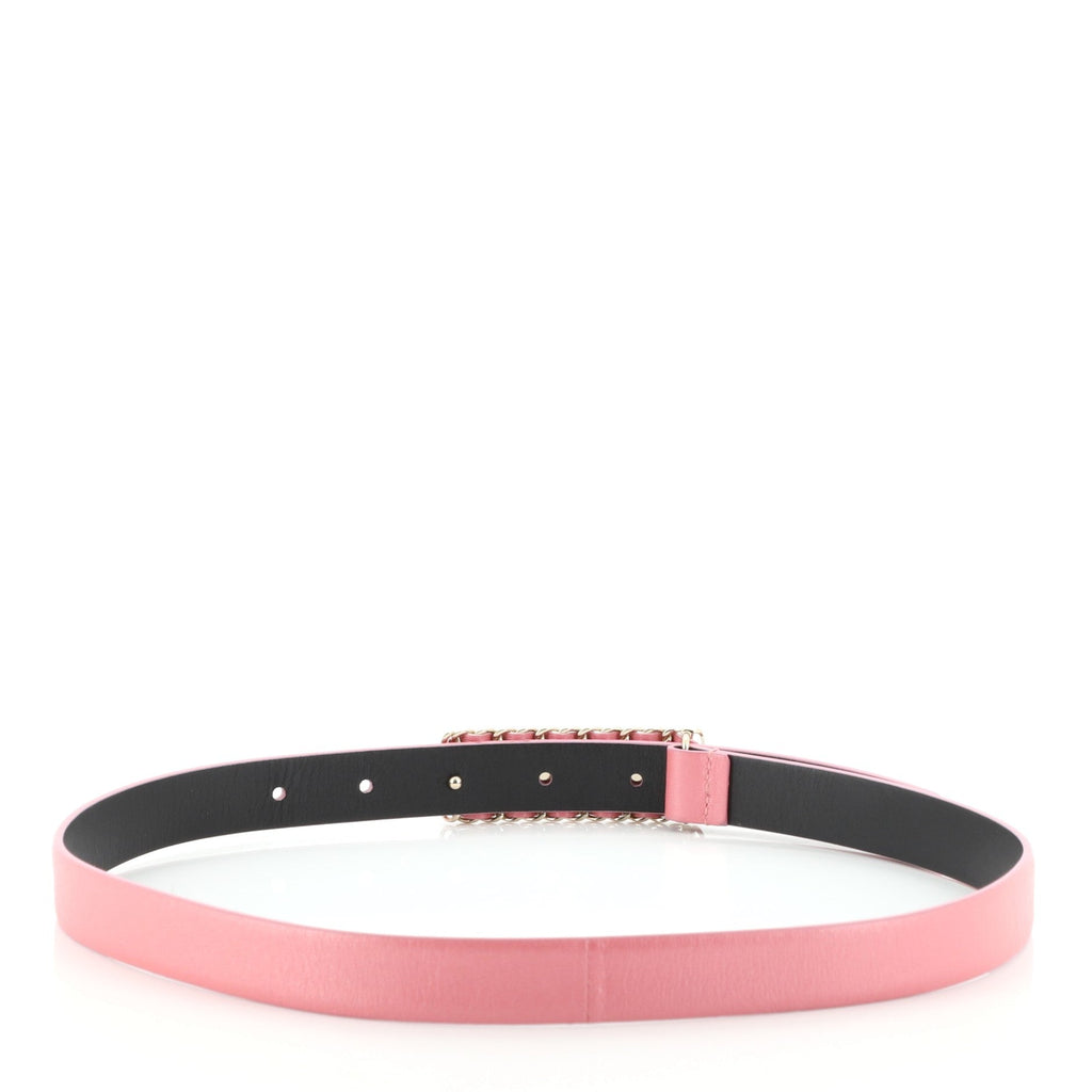 Chain Around Logo Plate Belt Leather Thin 75