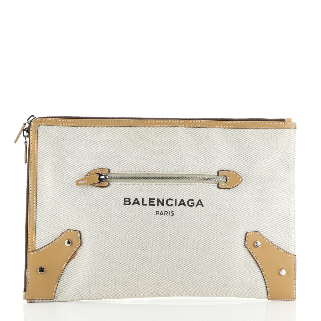 Logo Zip Around Classic Studs Clutch Canvas with Leather Medium