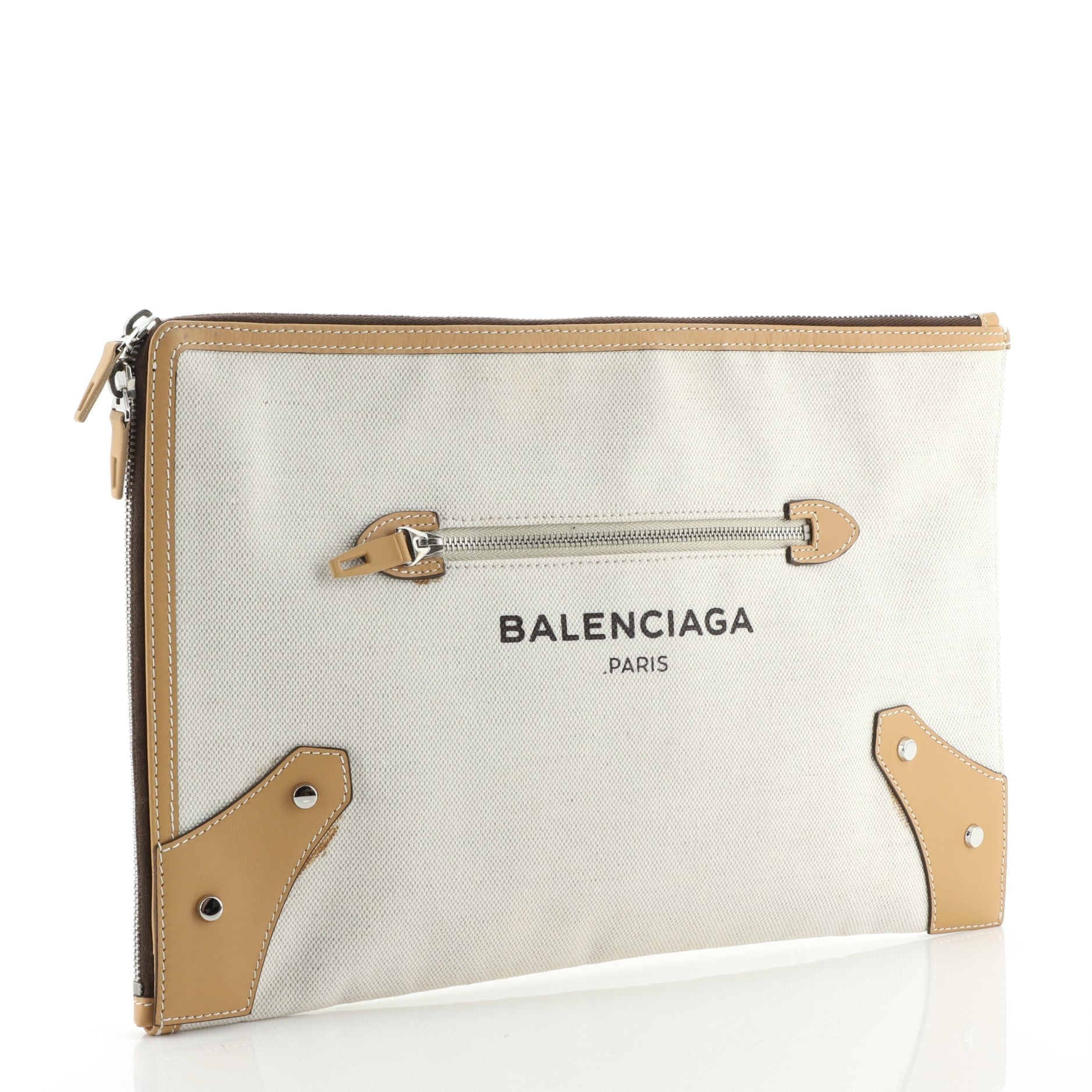 Logo Zip Around Classic Studs Clutch Canvas with Leather Medium