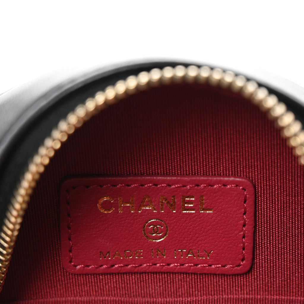 Lambskin Quilted Romance Round Clutch With Chain Black