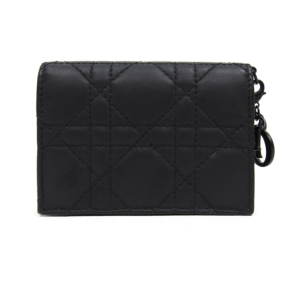 Christian Dior Black Mini Matte Lady Dior Compact Wallet
