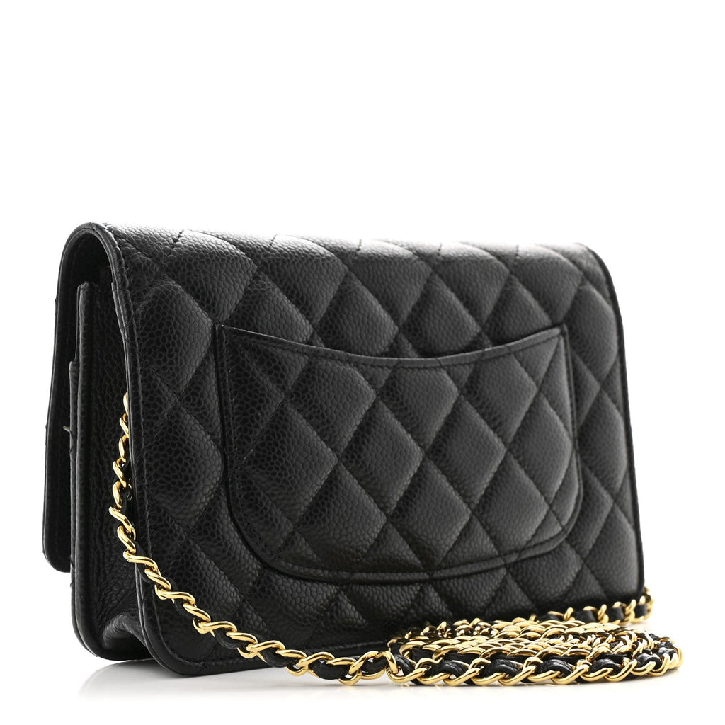 Caviar Quilted Wallet on Chain WOC Black
