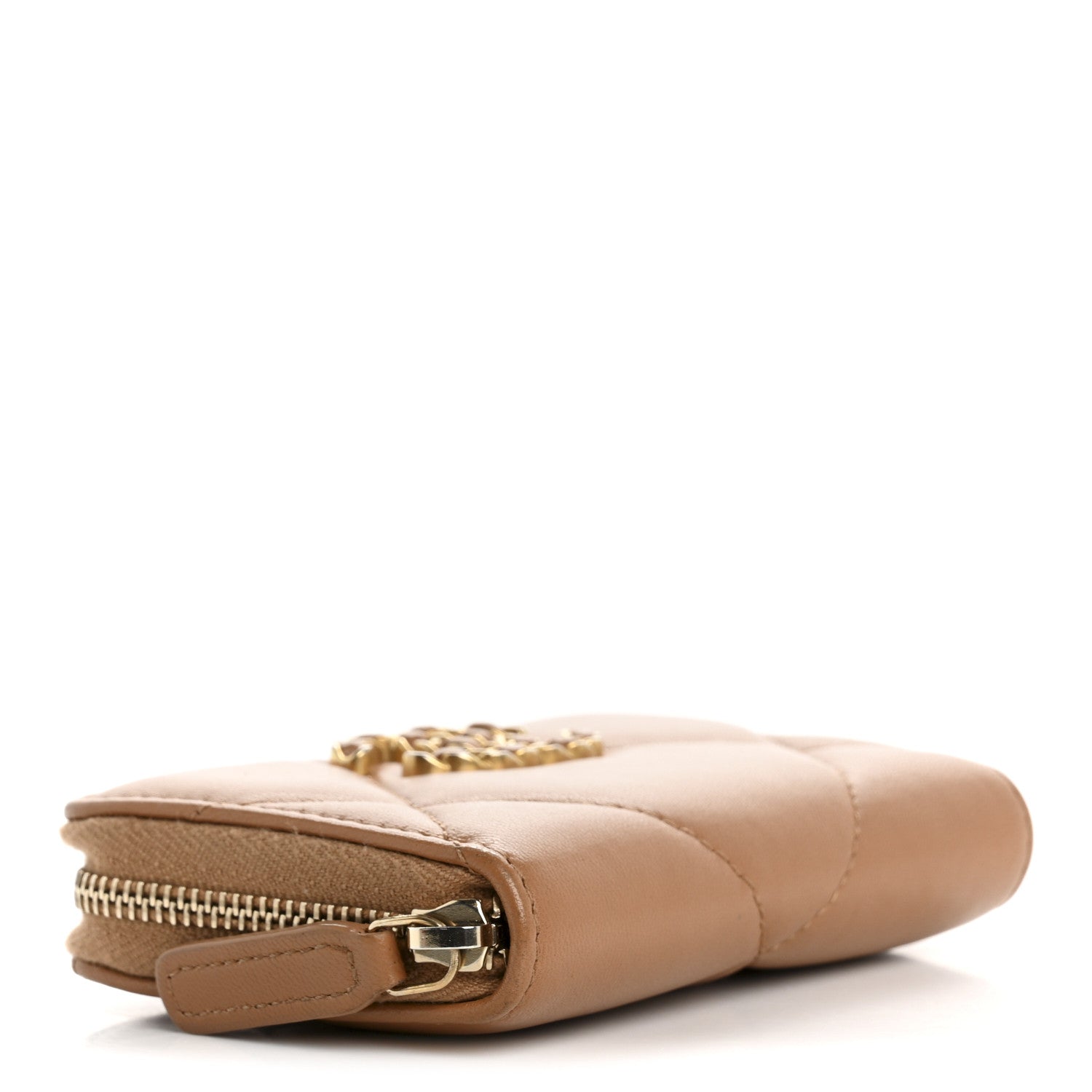 Lambskin Quilted Chanel 19 Zip Around Coin Purse Wallet Brown