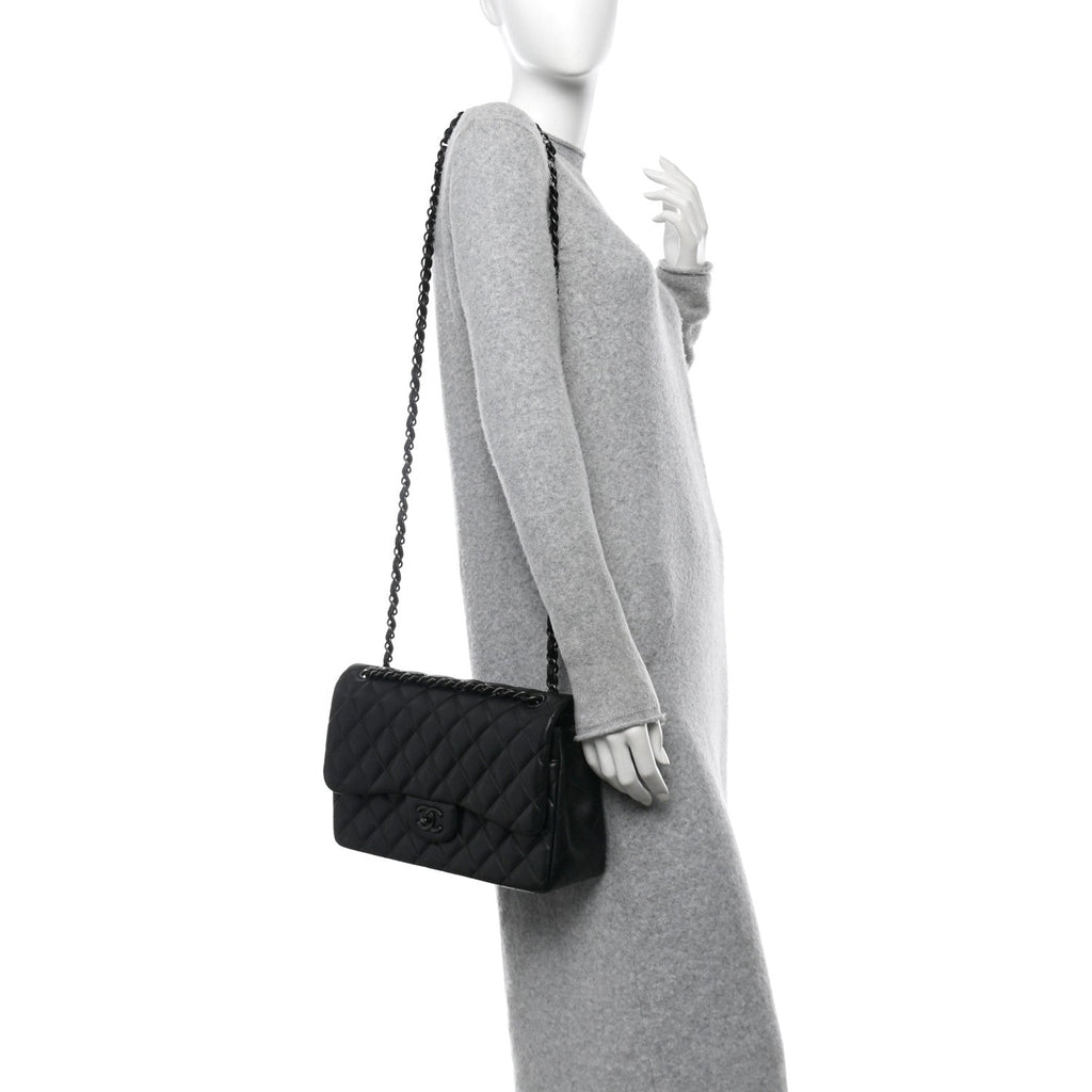 Lambskin Quilted Jumbo Double Flap So Black