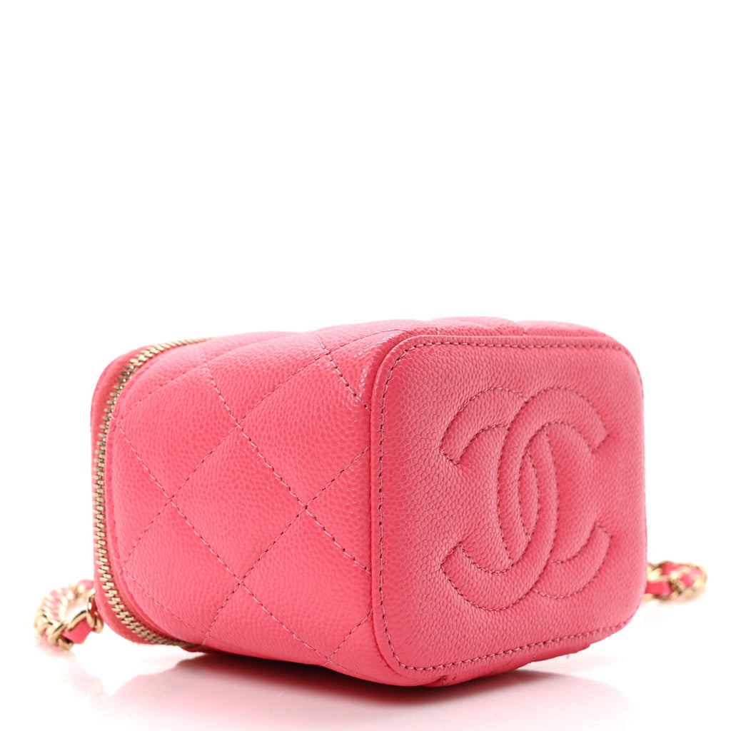 Caviar Quilted Mini Vanity Case With Chain Pink
