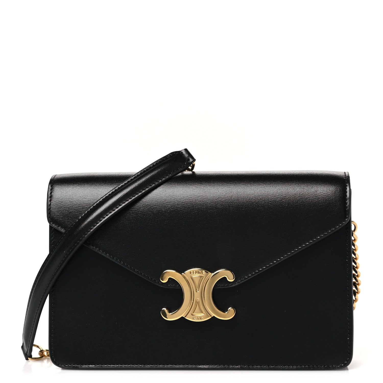 Shiny Calfskin Triomphe Margo Wallet on Chain Black