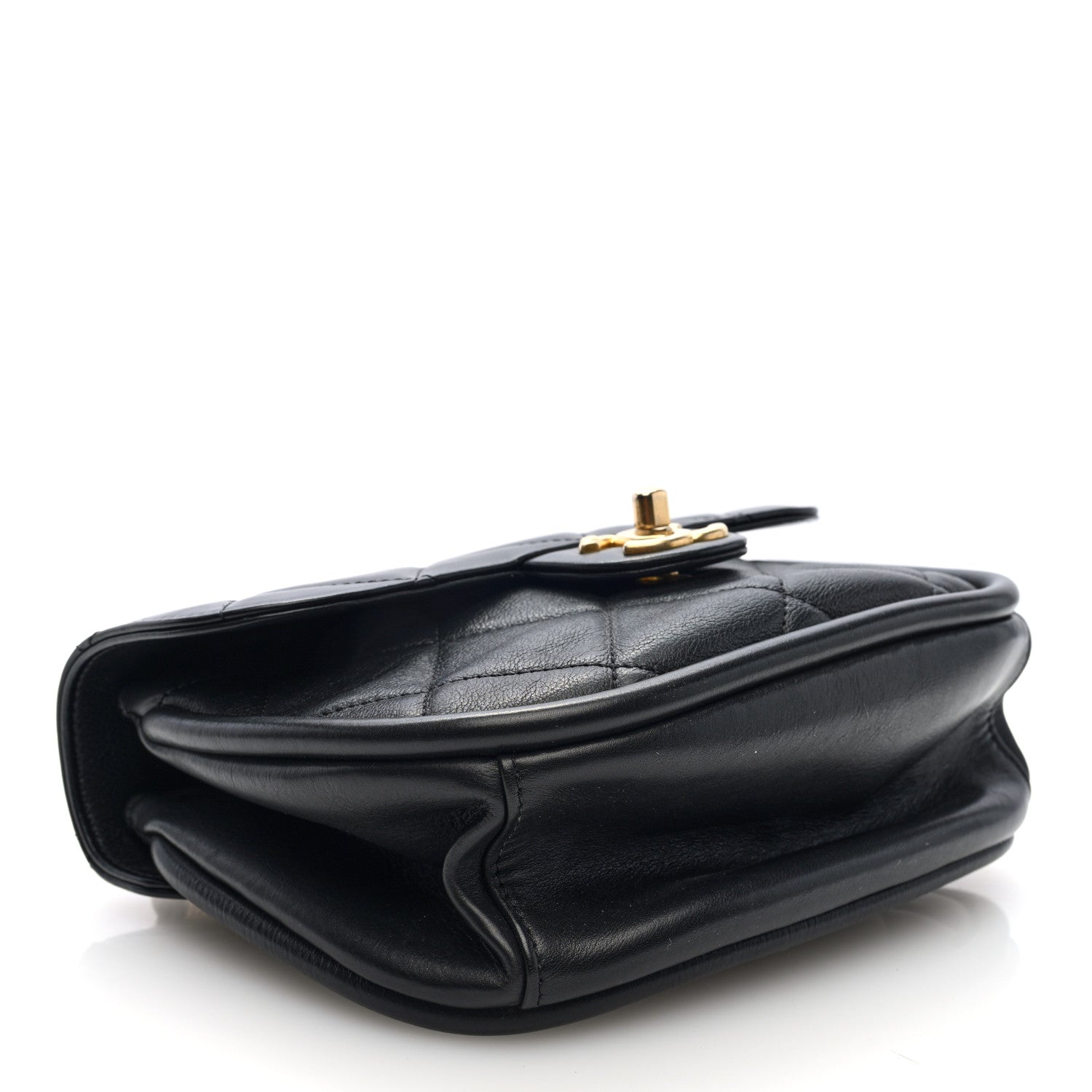 Lambskin Quilted Mini Chain Flap Messenger Bag Black