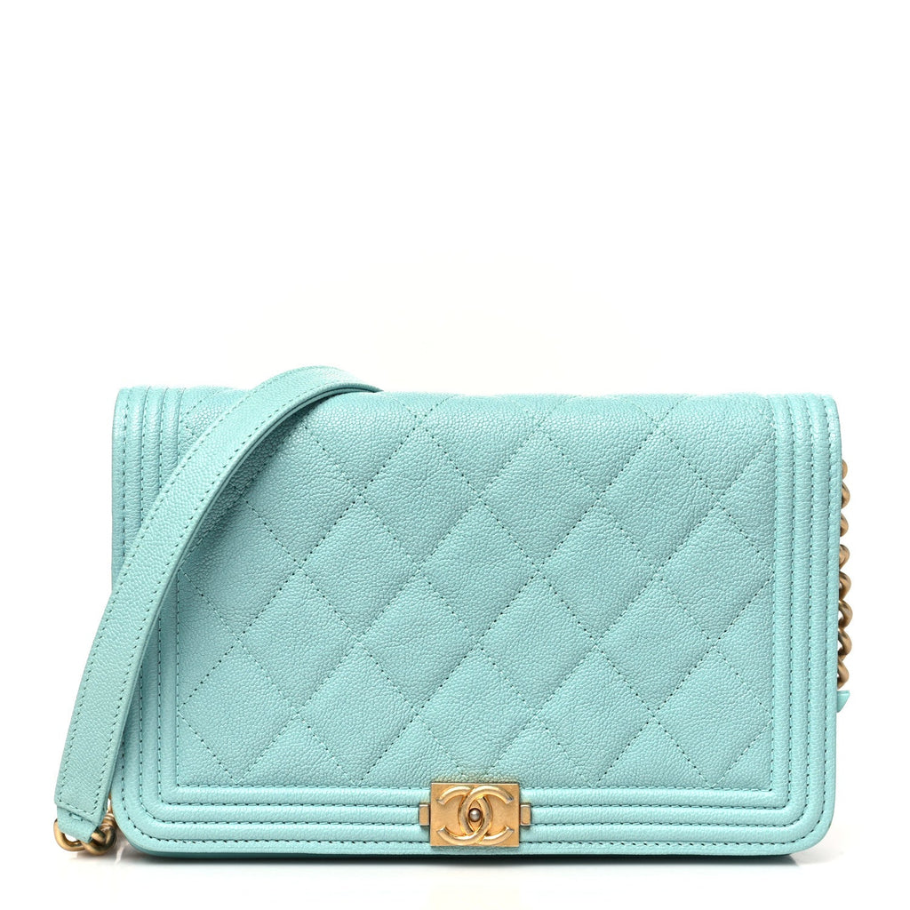 Caviar Quilted Boy Wallet On Chain WOC Light Blue