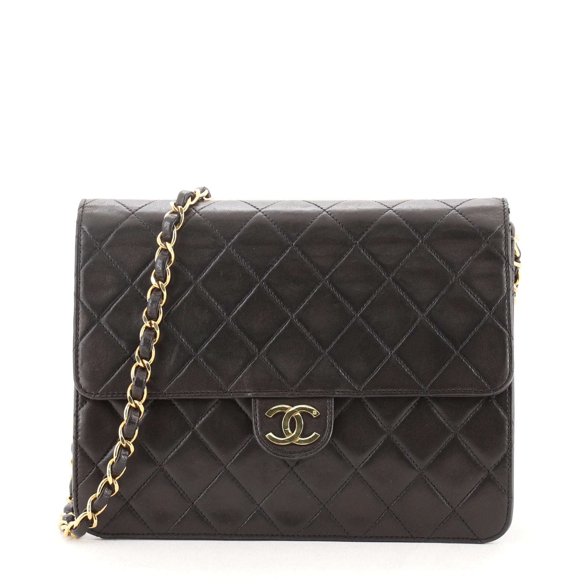 Vintage Clutch with Chain Quilted Leather Small