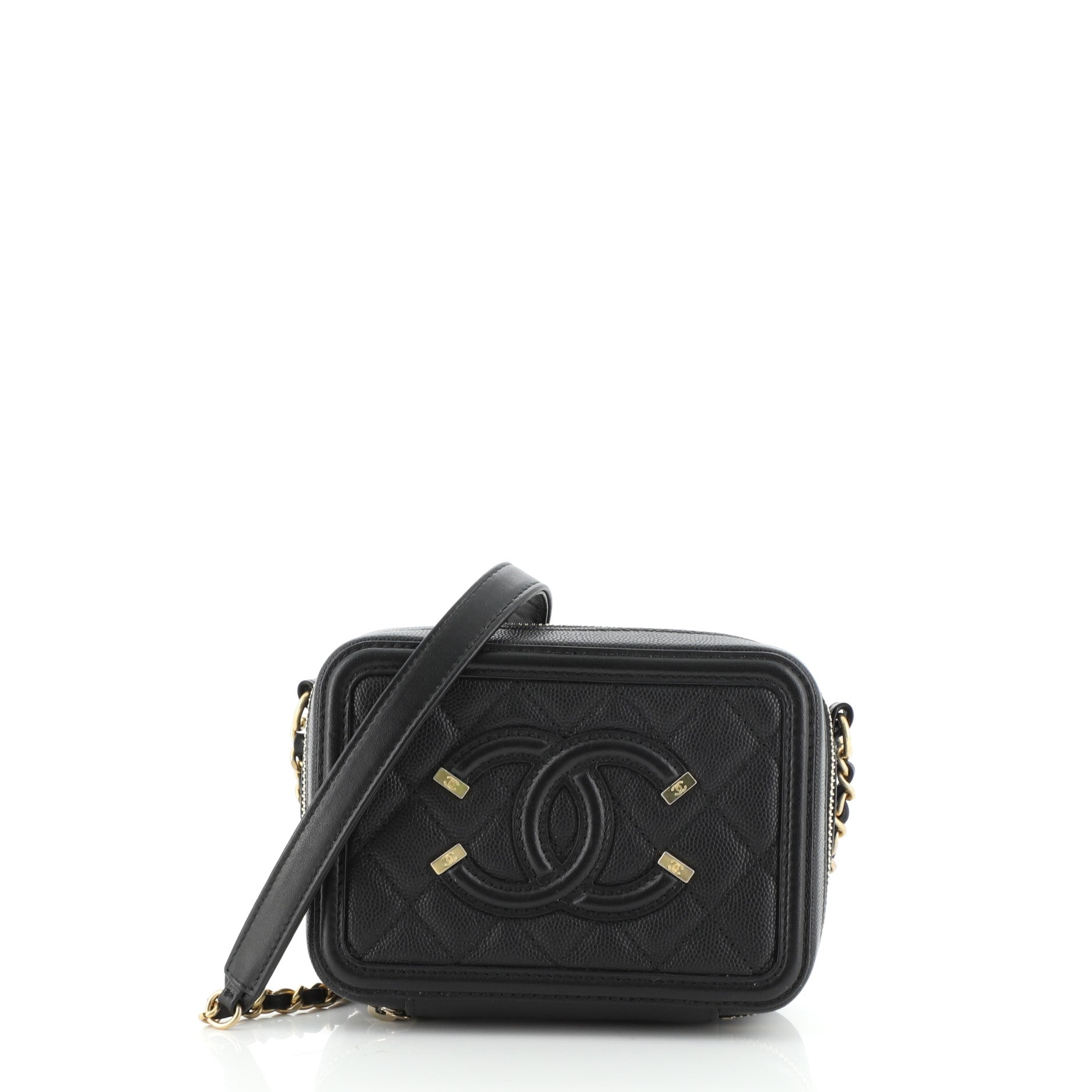 Filigree Vanity Clutch with Chain Quilted Caviar Mini