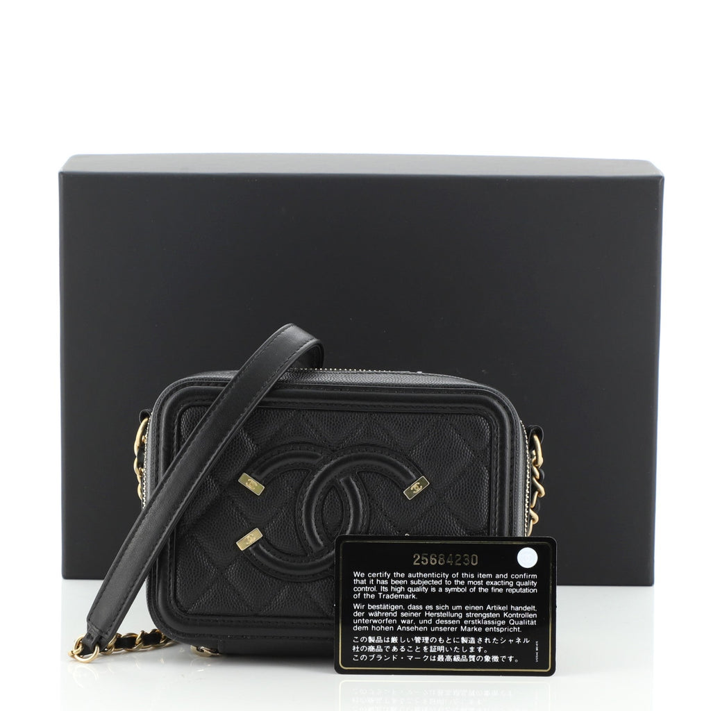 Filigree Vanity Clutch with Chain Quilted Caviar Mini