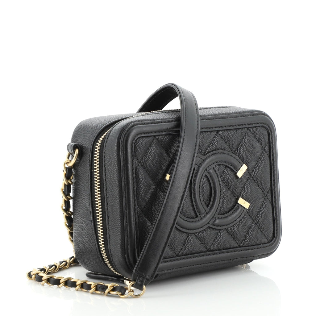Filigree Vanity Clutch with Chain Quilted Caviar Mini