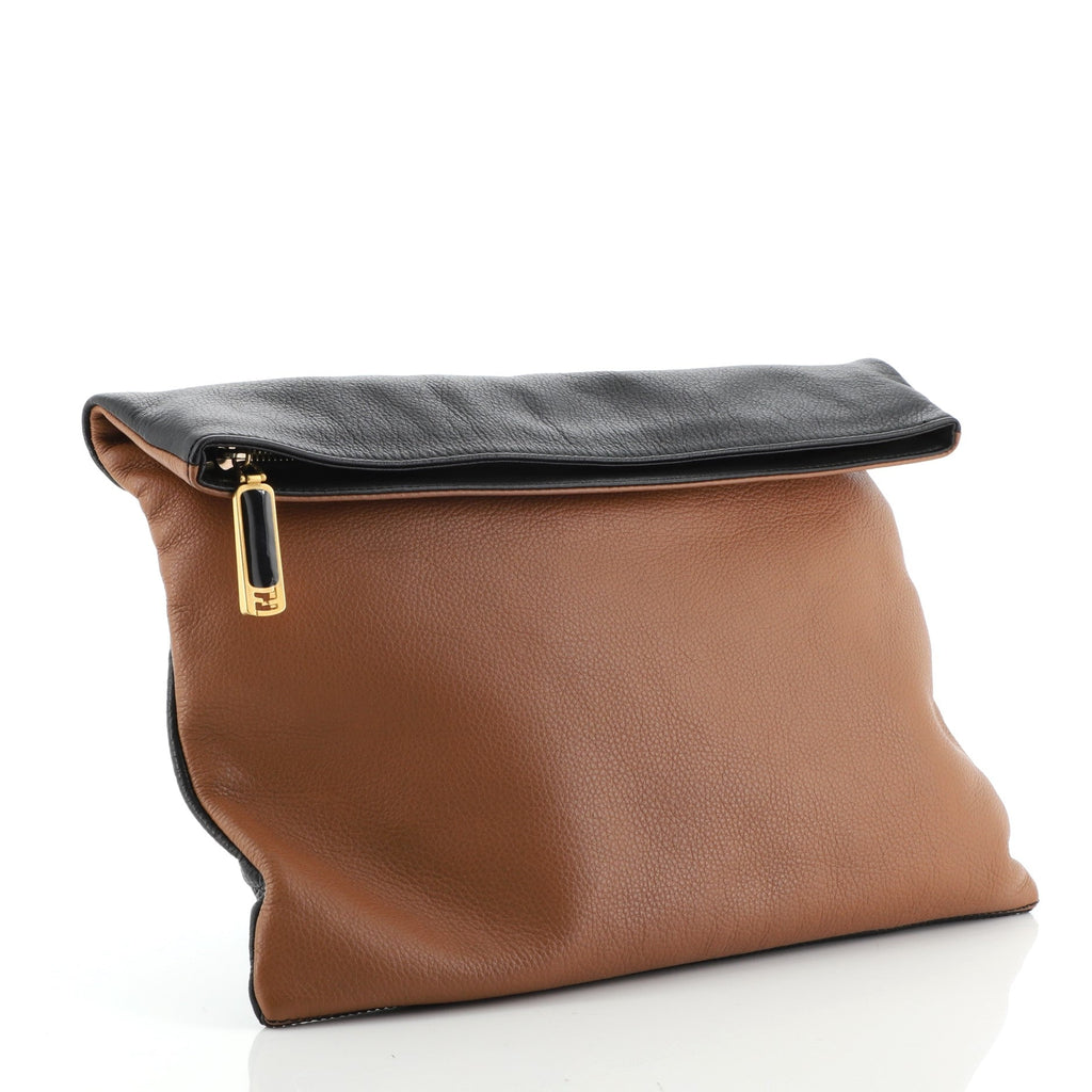 Bicolor Fold Over Clutch Leather