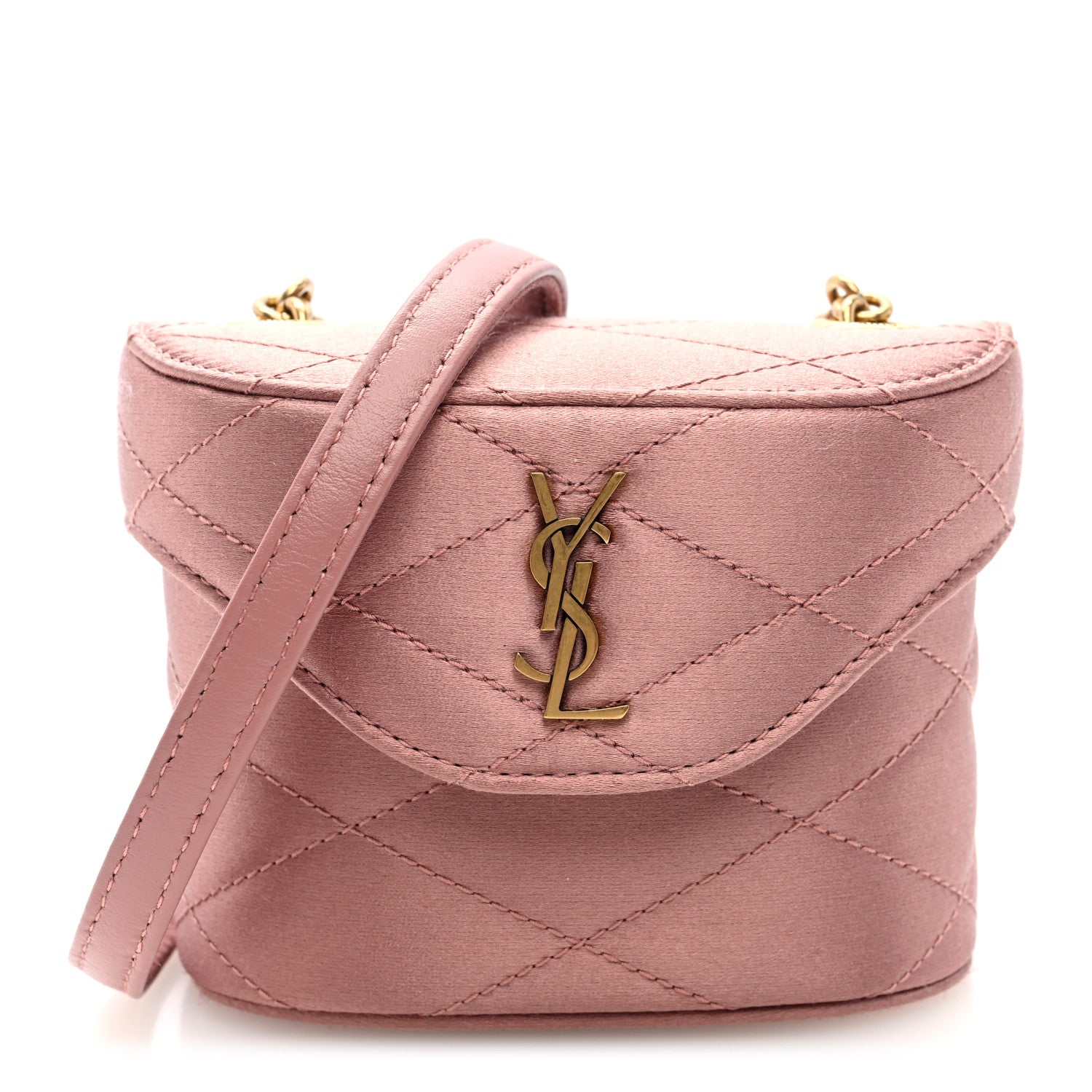 Satin Matelasse Monogram Micro June Box Bag Dragee