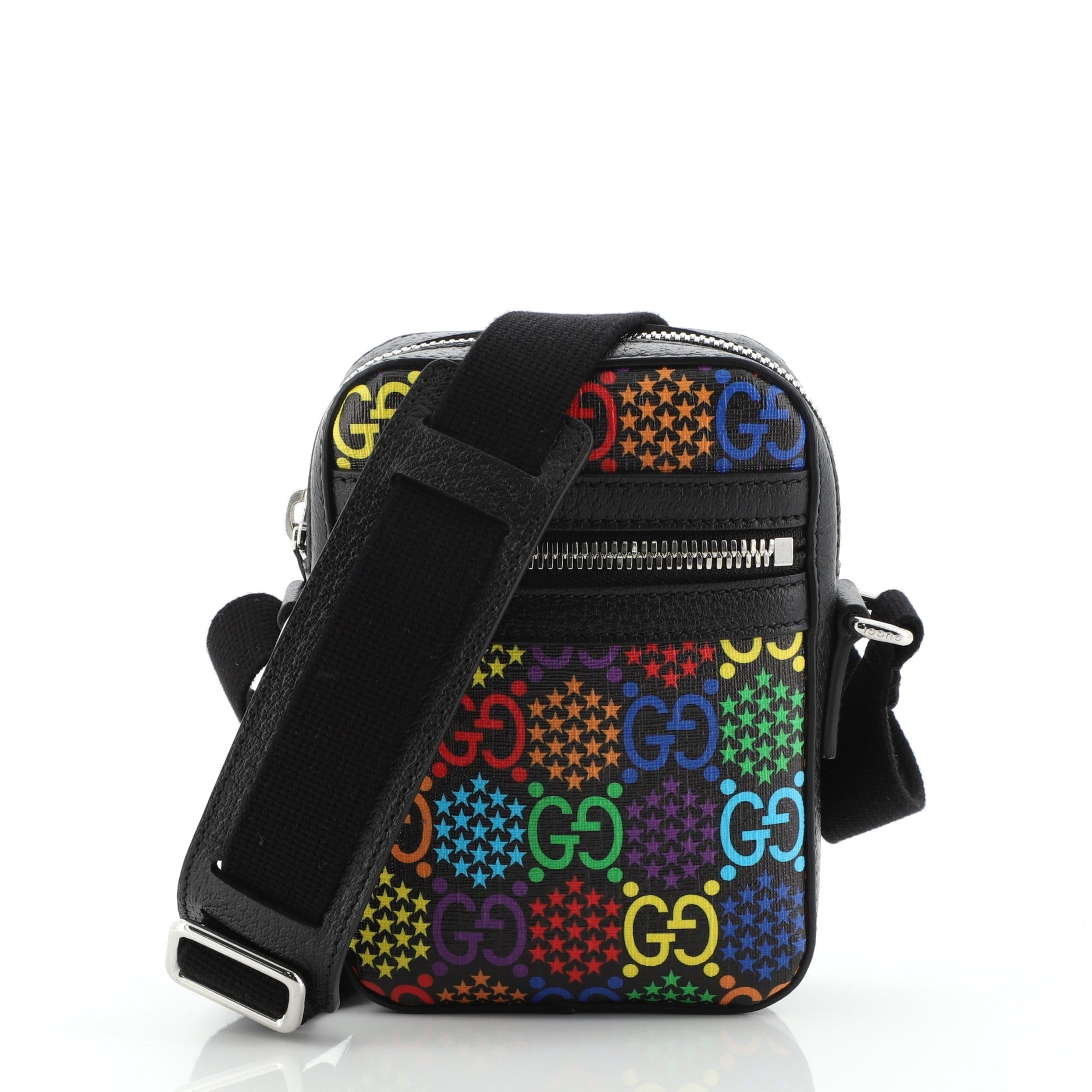 Front Zip Messenger Bag Psychedelic Print GG Coated Canvas Mini