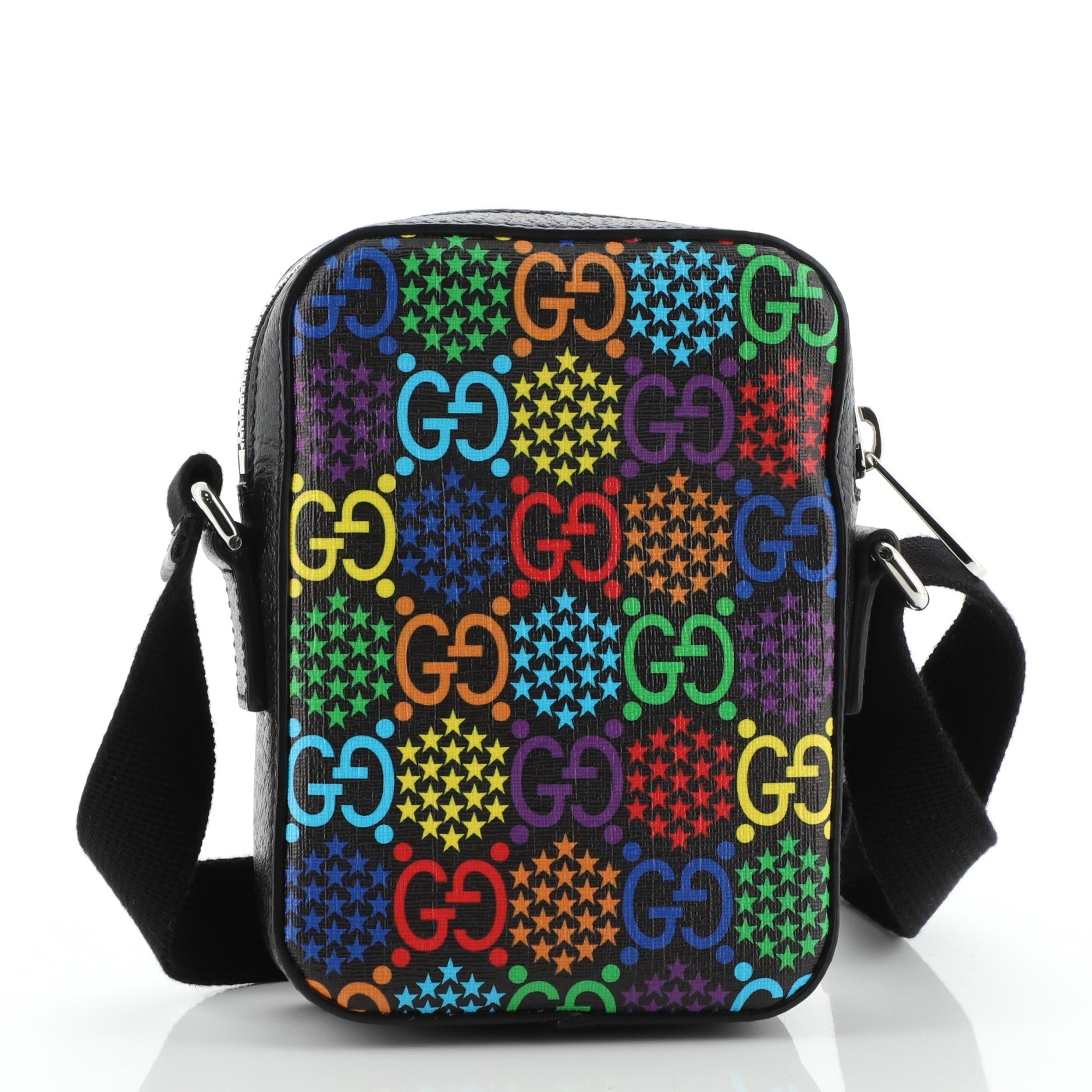 Front Zip Messenger Bag Psychedelic Print GG Coated Canvas Mini