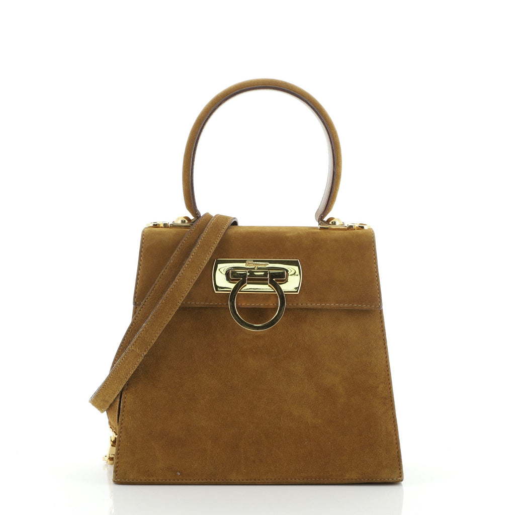 Gancini Convertible Top Handle Bag Suede Mini