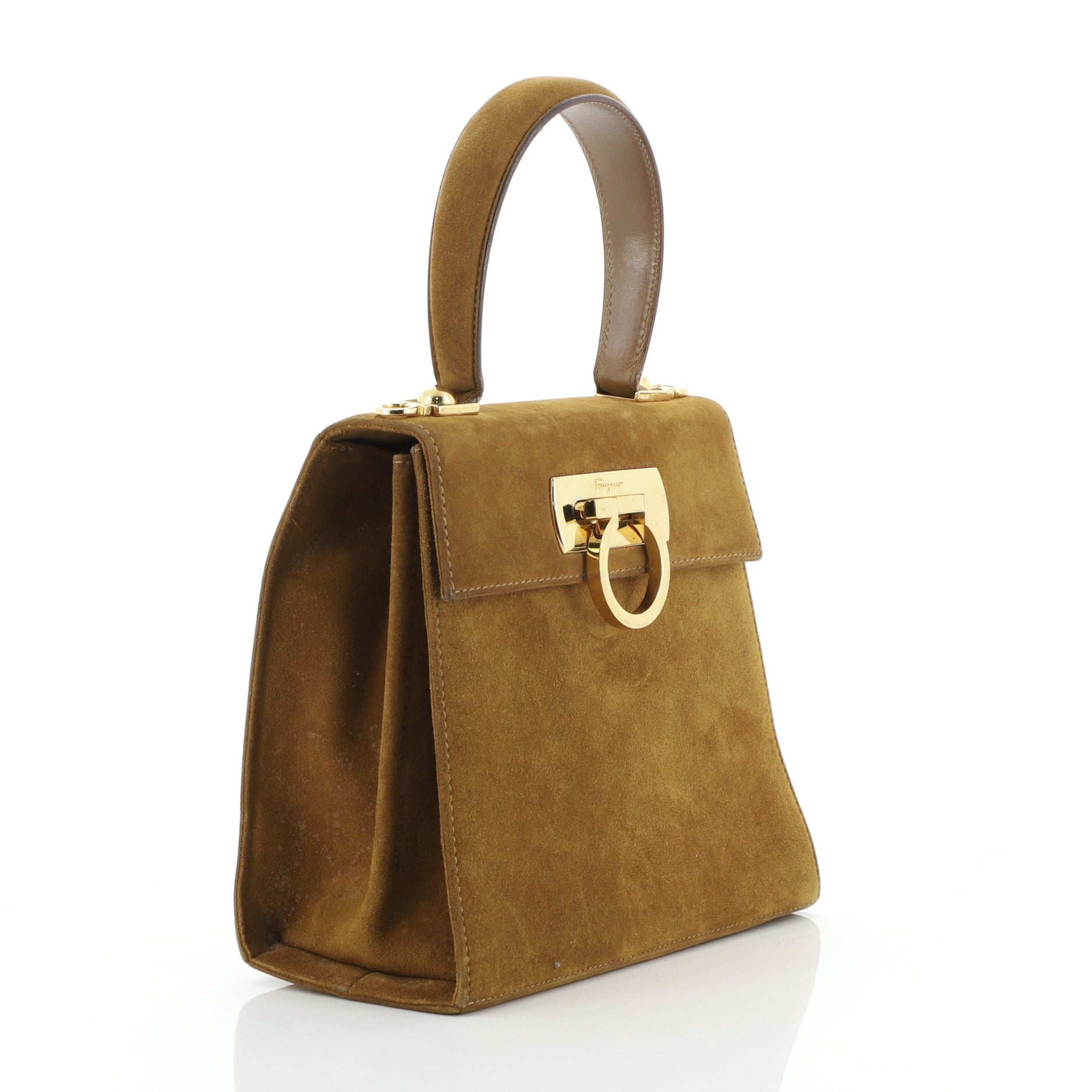 Gancini Convertible Top Handle Bag Suede Mini