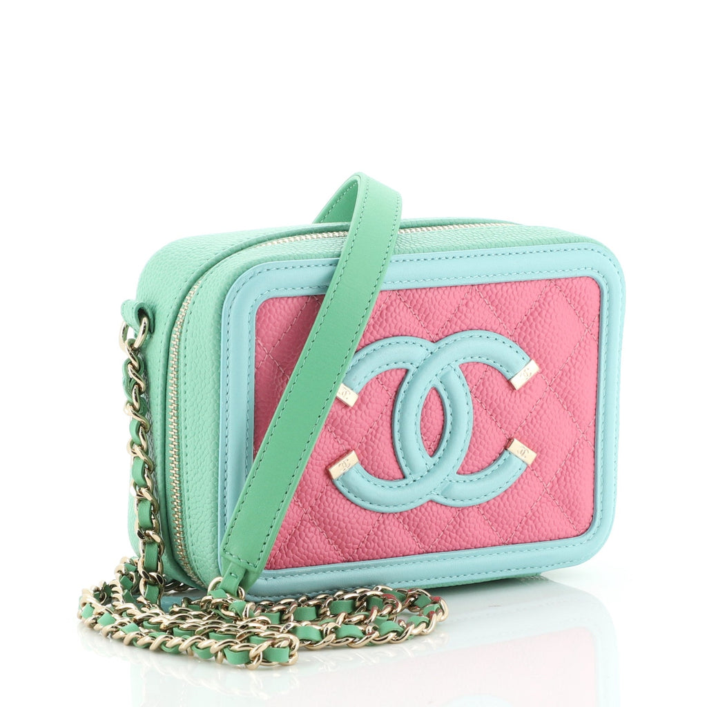 Filigree Vanity Clutch with Chain Quilted Caviar Mini