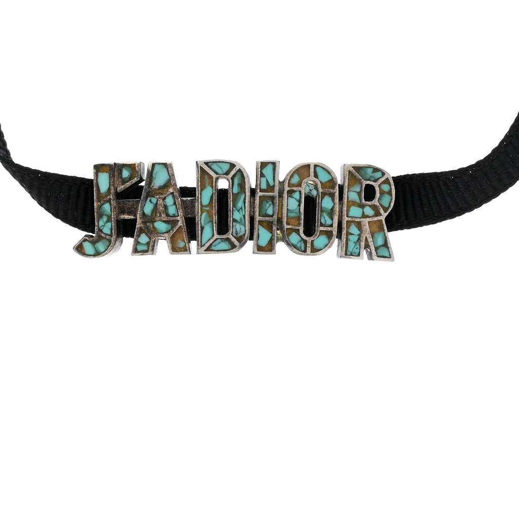 Grosgrain Ribbon Turquoise J'Adior Logo Choker Necklace Black