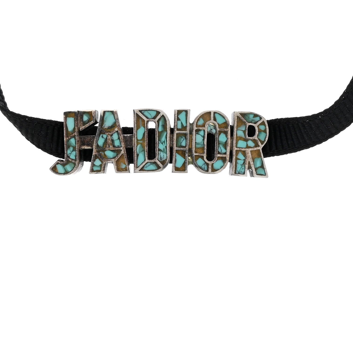 Grosgrain Ribbon Turquoise J'Adior Logo Choker Necklace Black