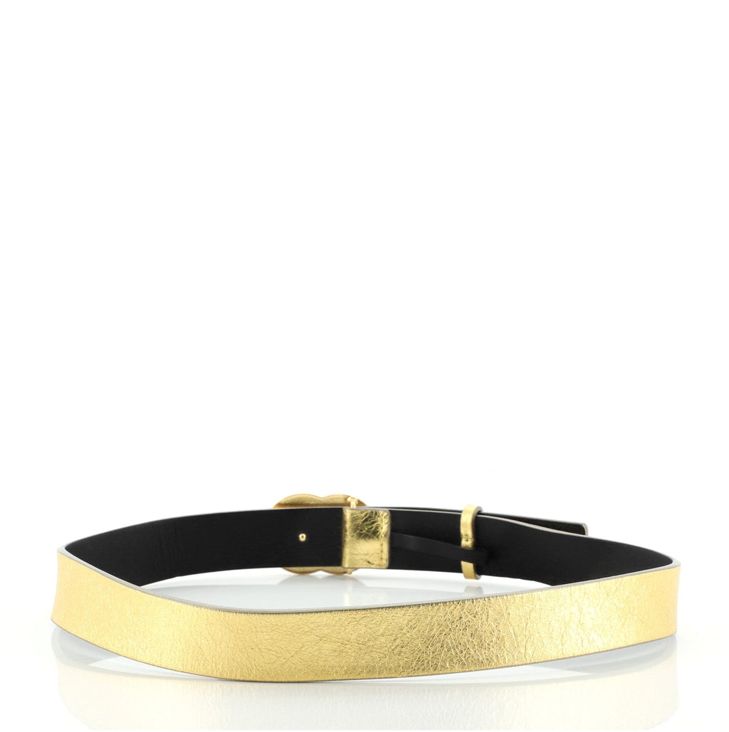 Paris-New York CC Belt Crystal Embellished Engraved Metal and Leather Thin 75