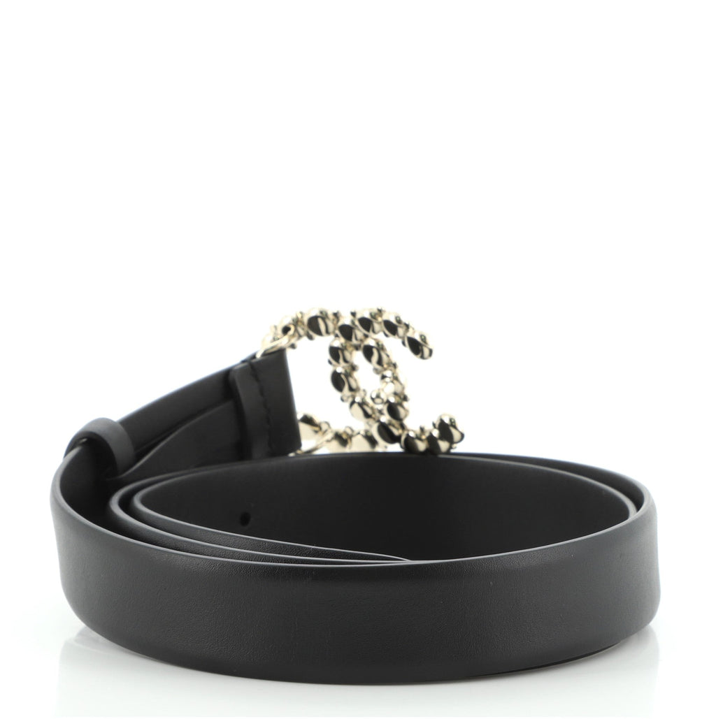 CC Logo Belt Leather with Metal and Faux Pearls Thin 85