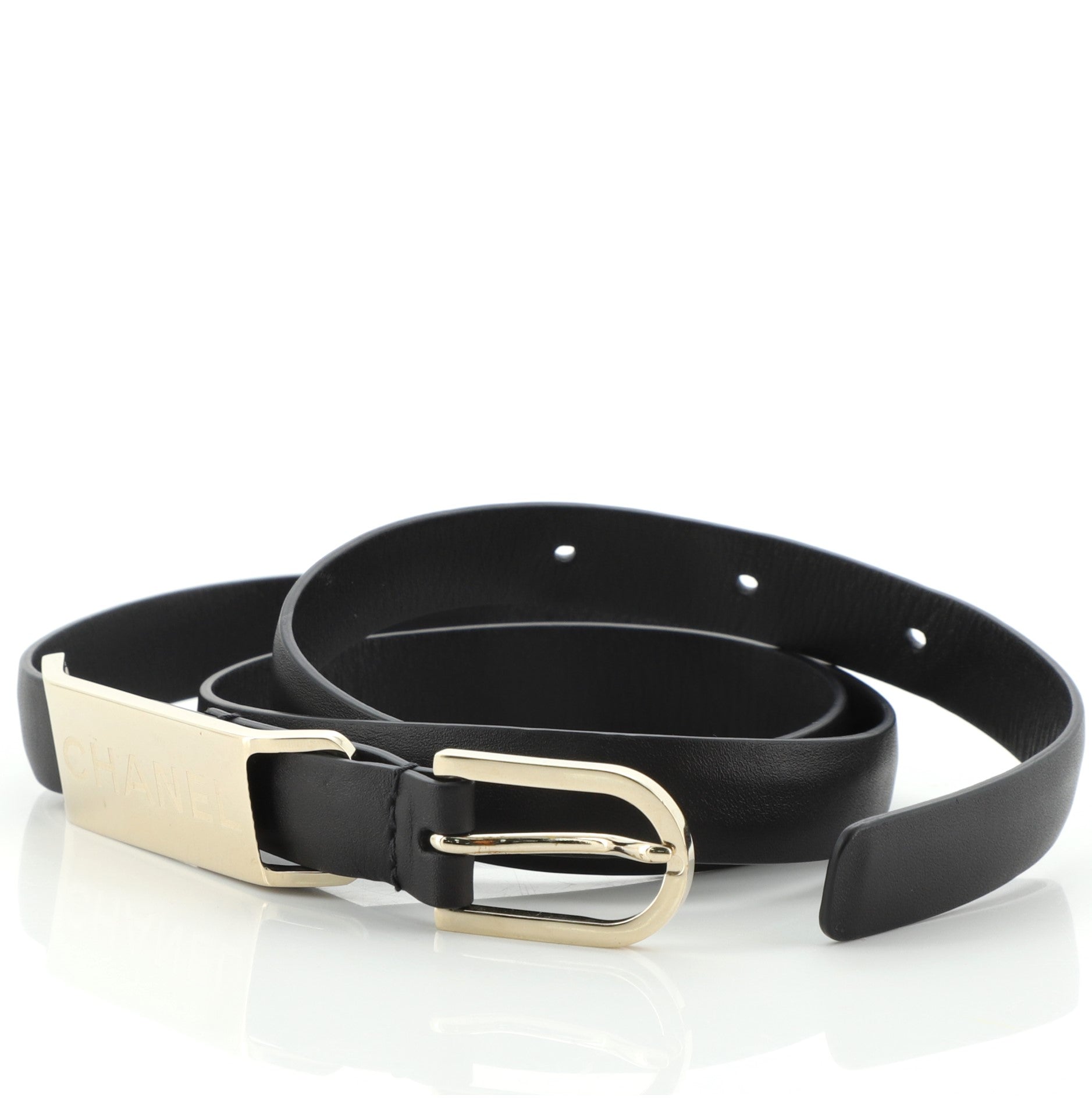 Logo Plate Belt Leather Thin 75