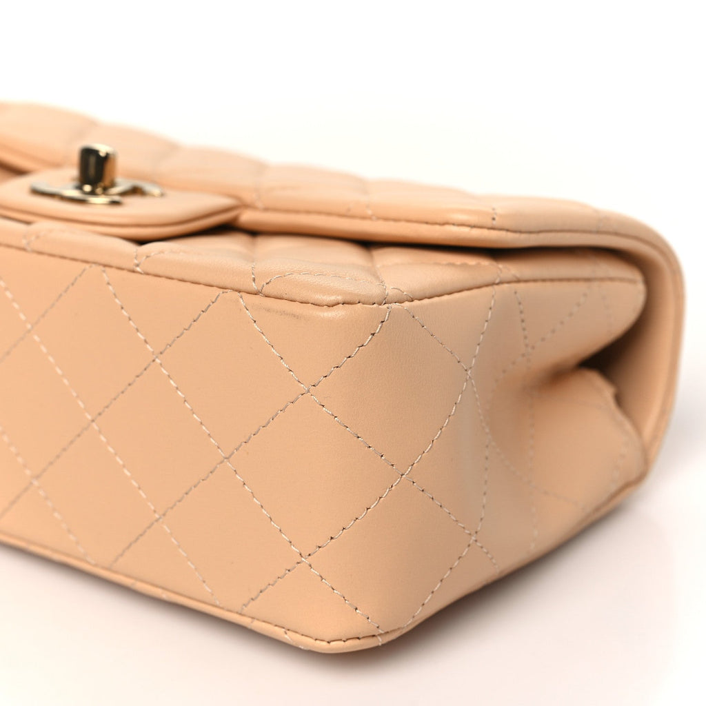 Lambskin Quilted Mini Rectangular Flap Beige