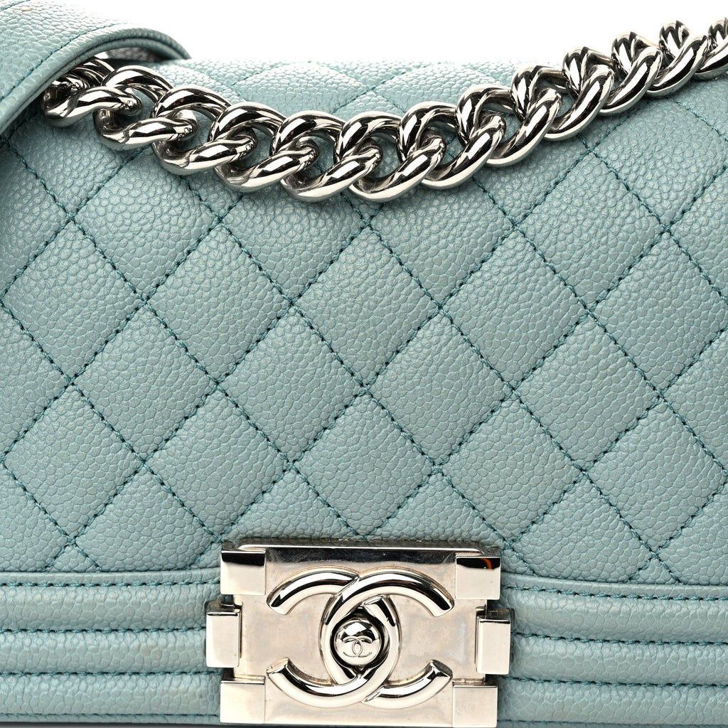 Caviar Quilted Small Boy Flap Light Blue