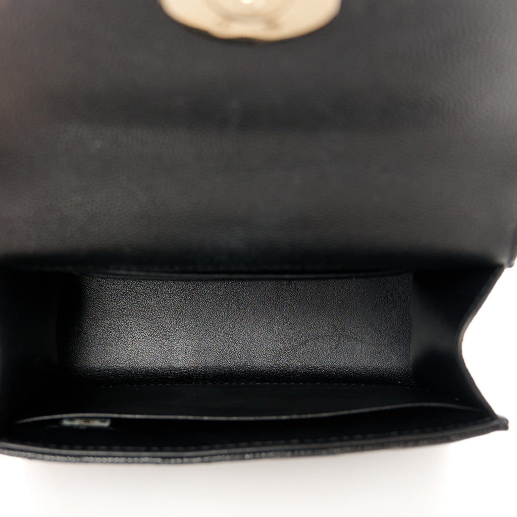 Caviar Quilted Double Chain Top Handle Flap With Chain Black