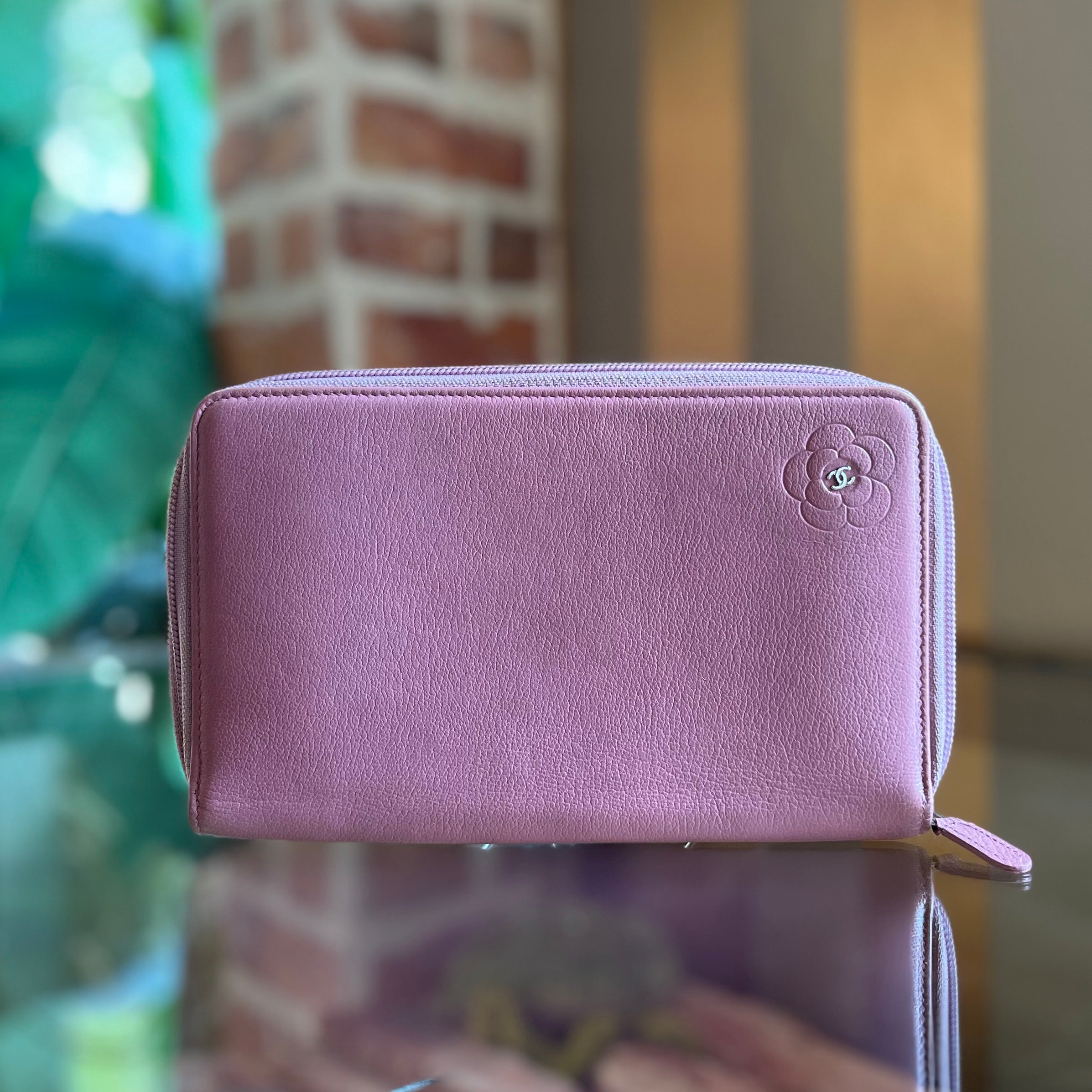 CHANEL Mauve Pink Leather Camilla Flower Organizer Wallet