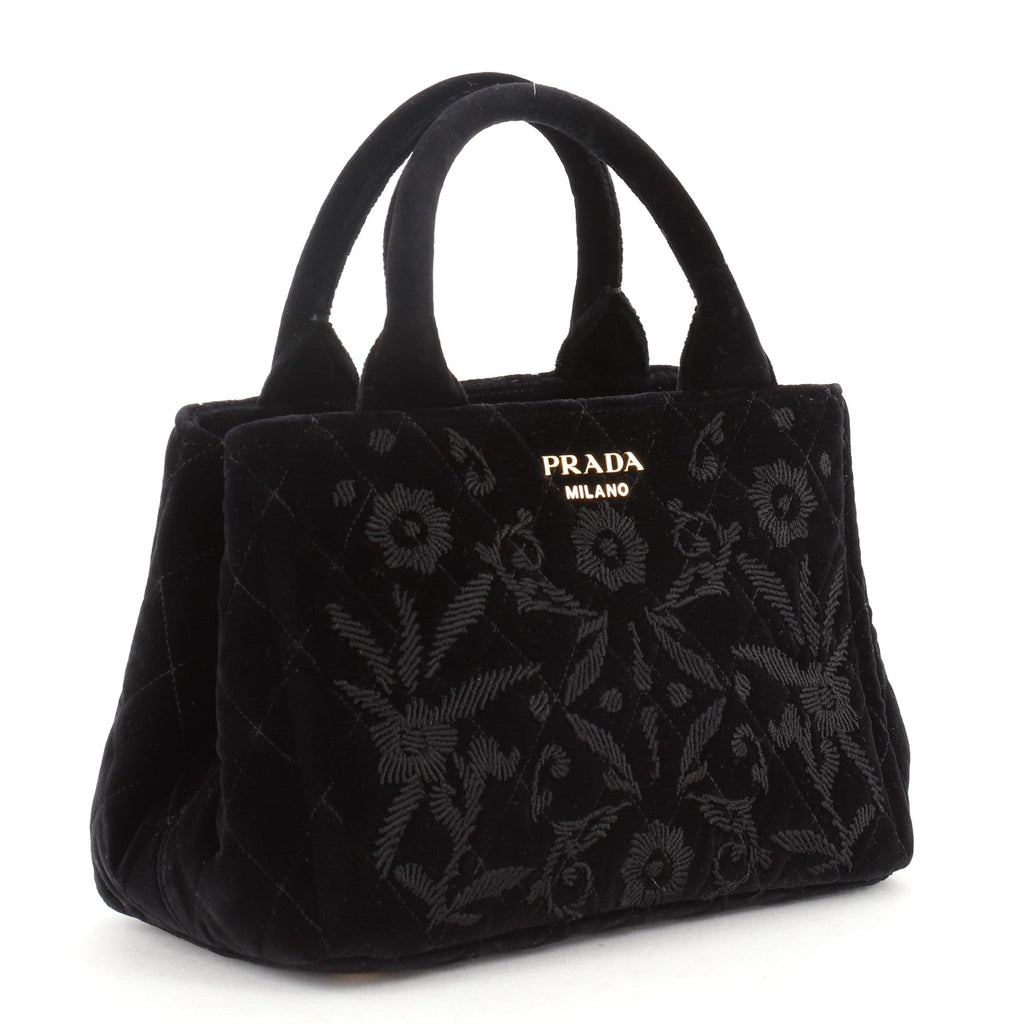 Convertible Open Tote Quilted Embroidered Velvet Mini