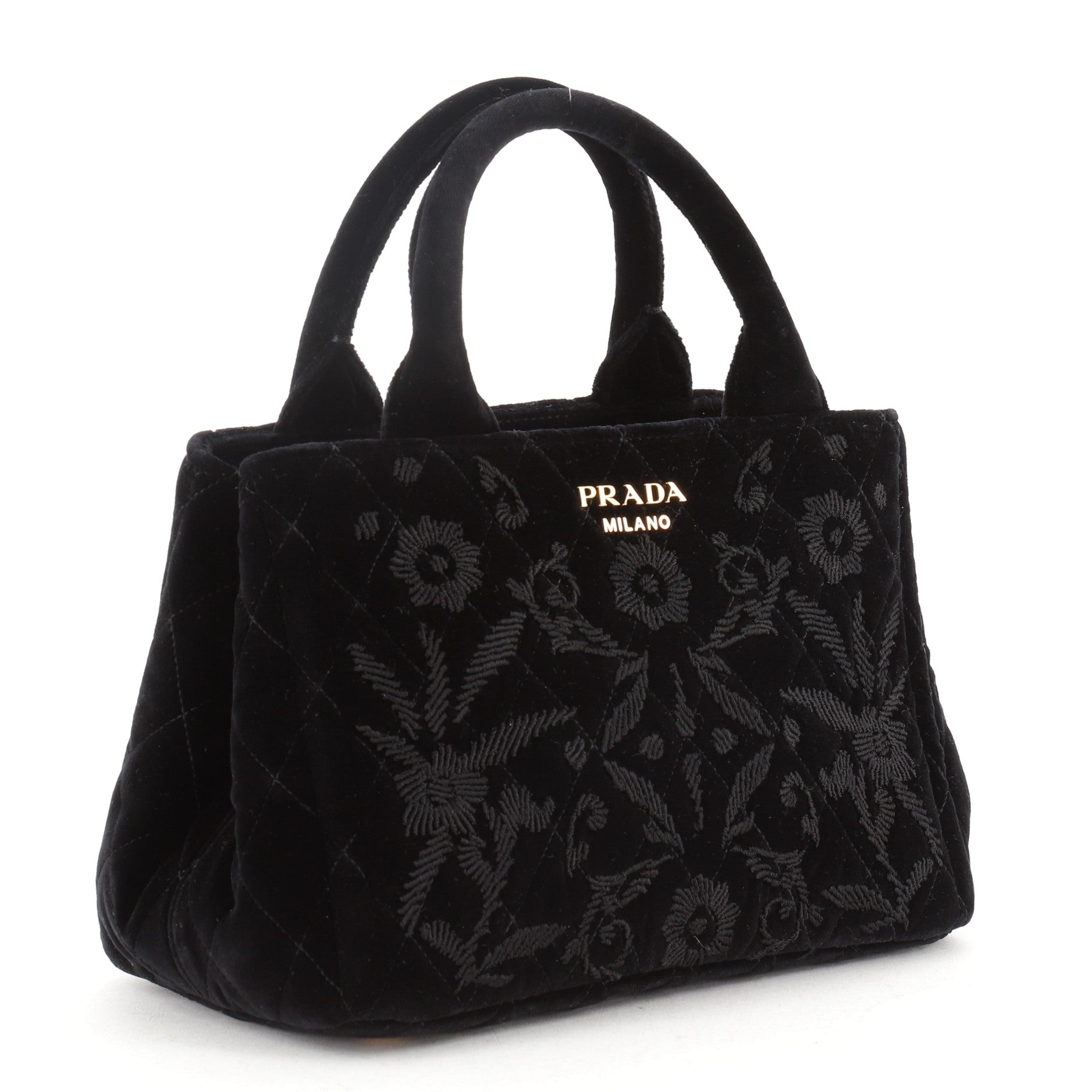 Convertible Open Tote Quilted Embroidered Velvet Mini