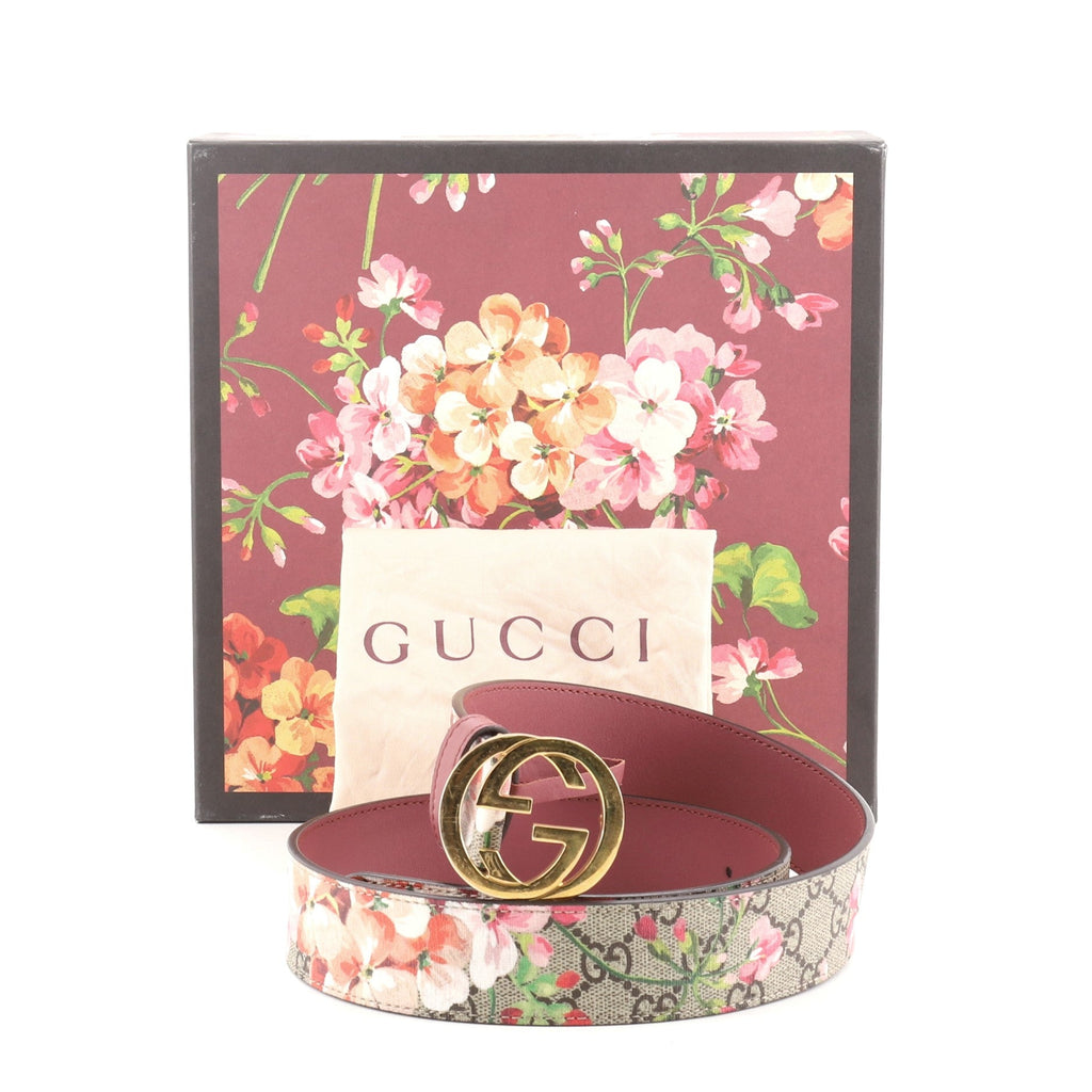 Interlocking G Belt Blooms Print GG Coated Canvas Wide 85