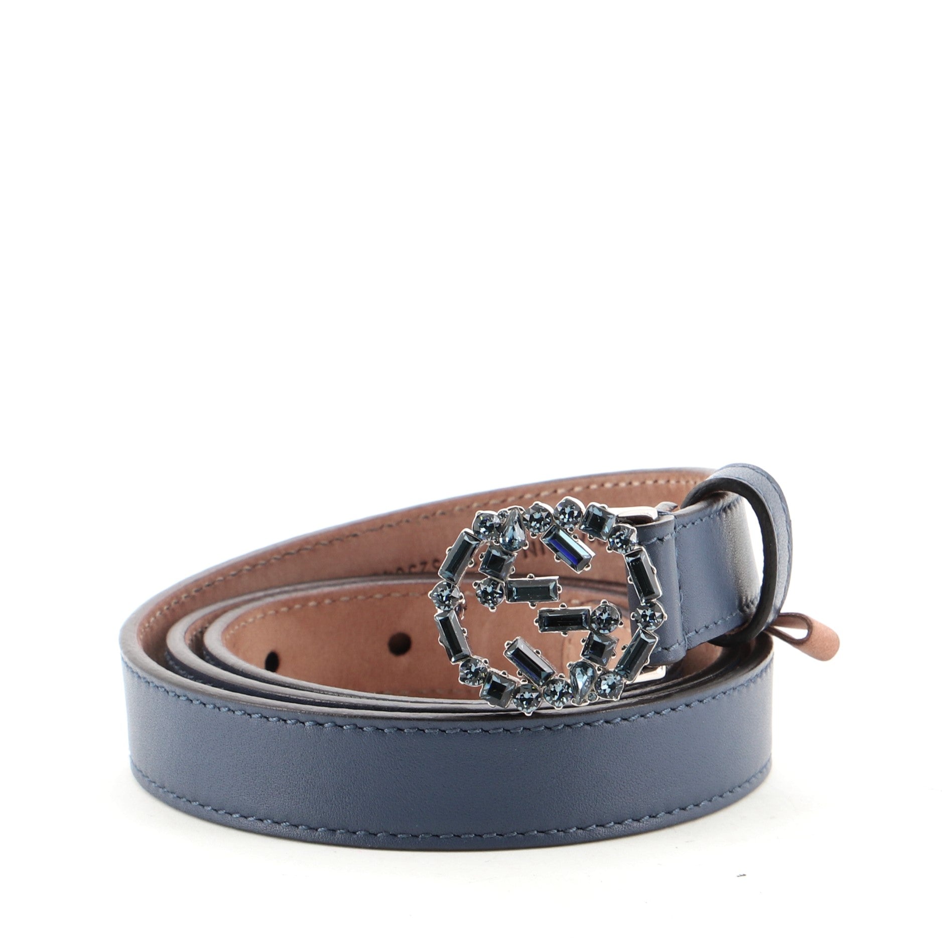 Interlocking G Belt Leather with Crystal Buckle Thin 75