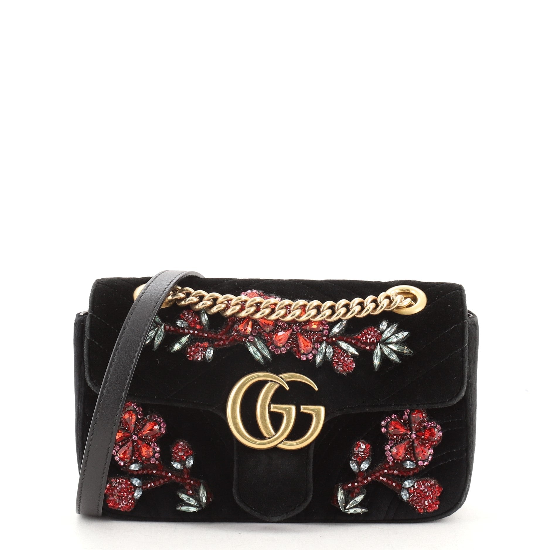 GG Marmont Flap Bag Embellished Matelasse Velvet Mini