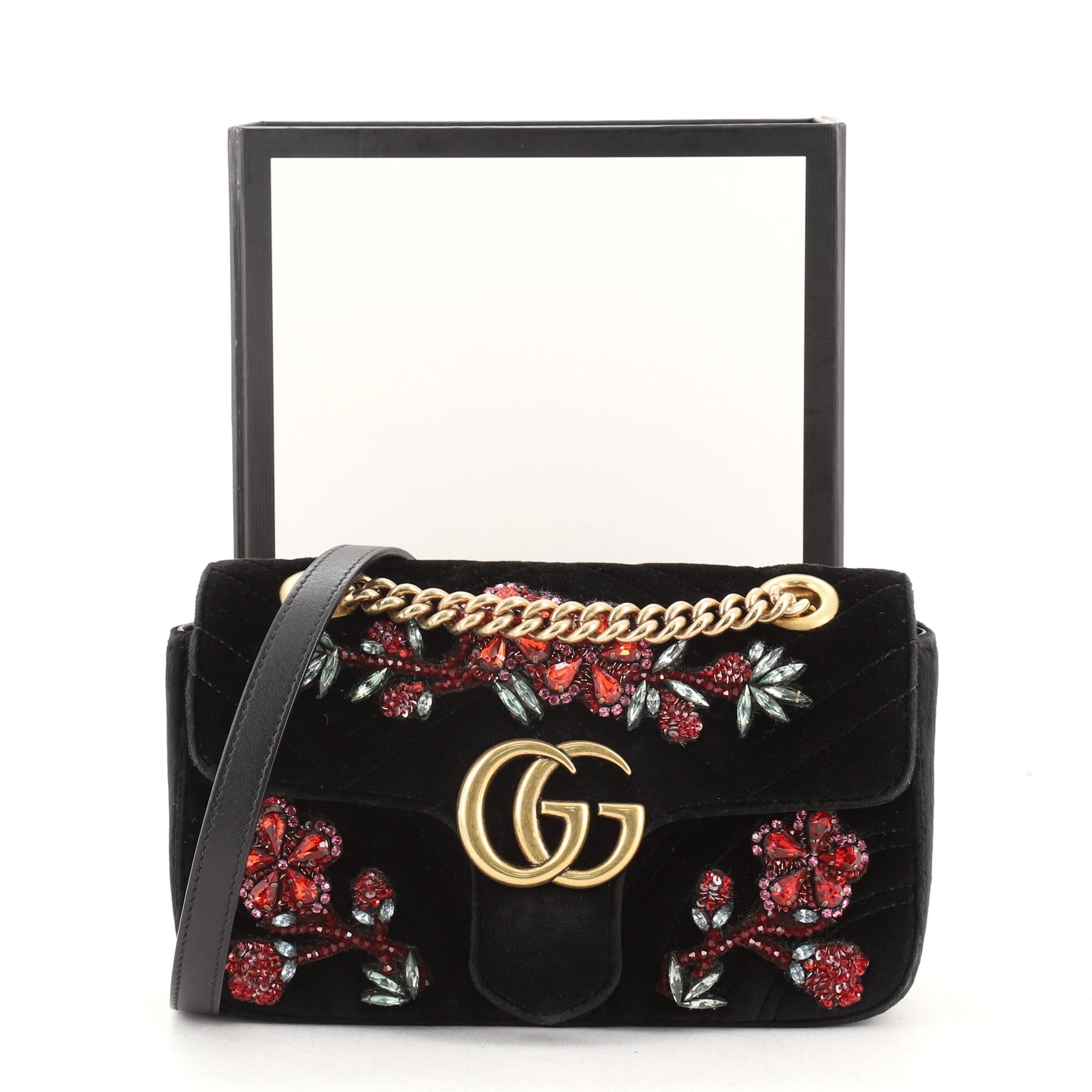 GG Marmont Flap Bag Embellished Matelasse Velvet Mini