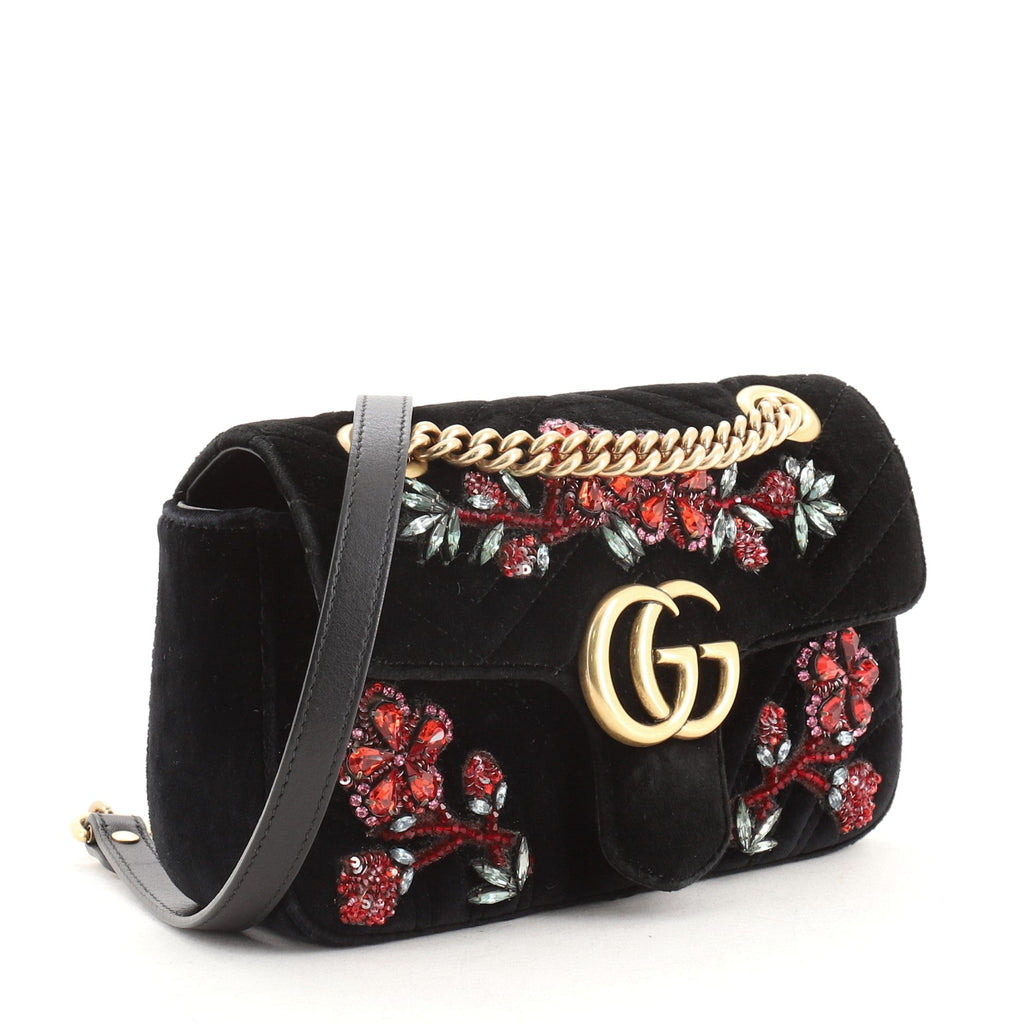 GG Marmont Flap Bag Embellished Matelasse Velvet Mini