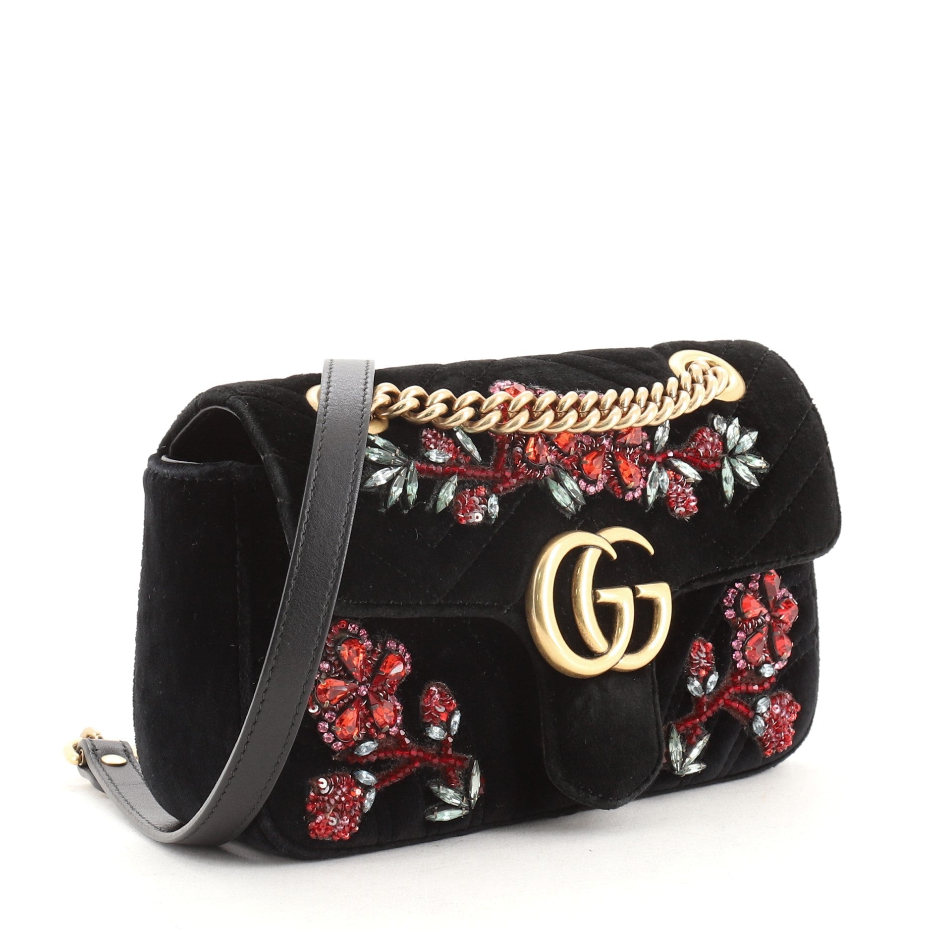 GG Marmont Flap Bag Embellished Matelasse Velvet Mini