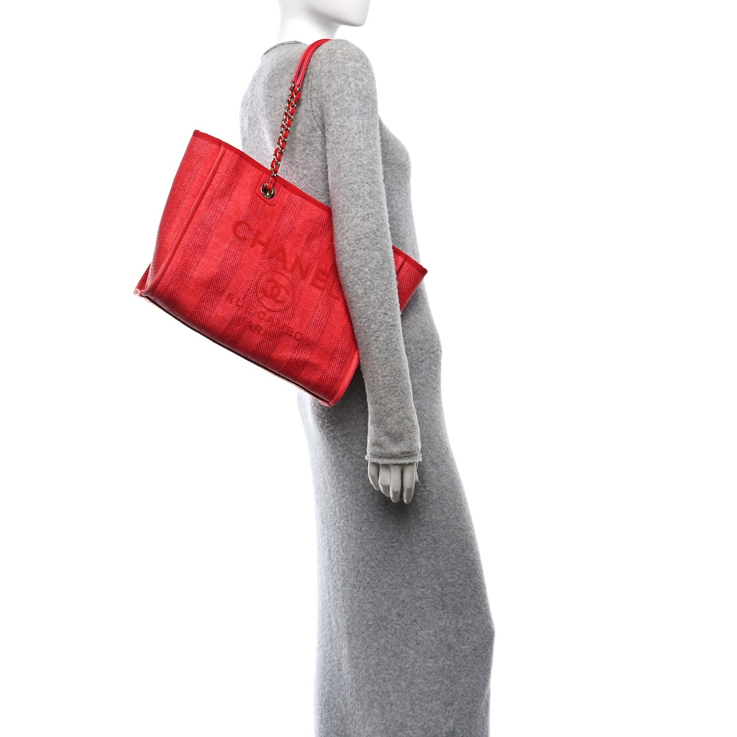 Mixed Fibers Striped Small Deauville Tote Red