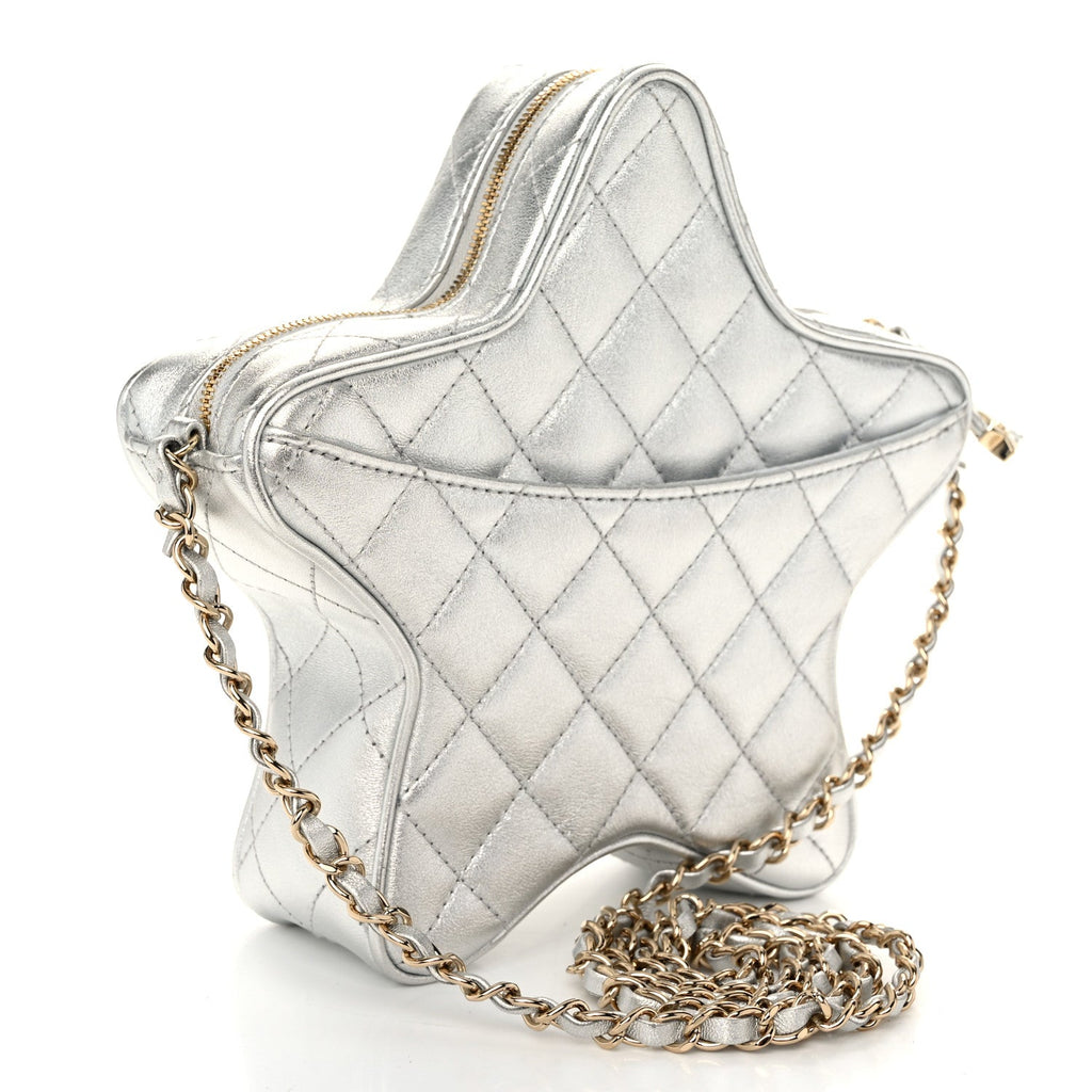 Metallic Lambskin Walk Of Fame Bag Silver